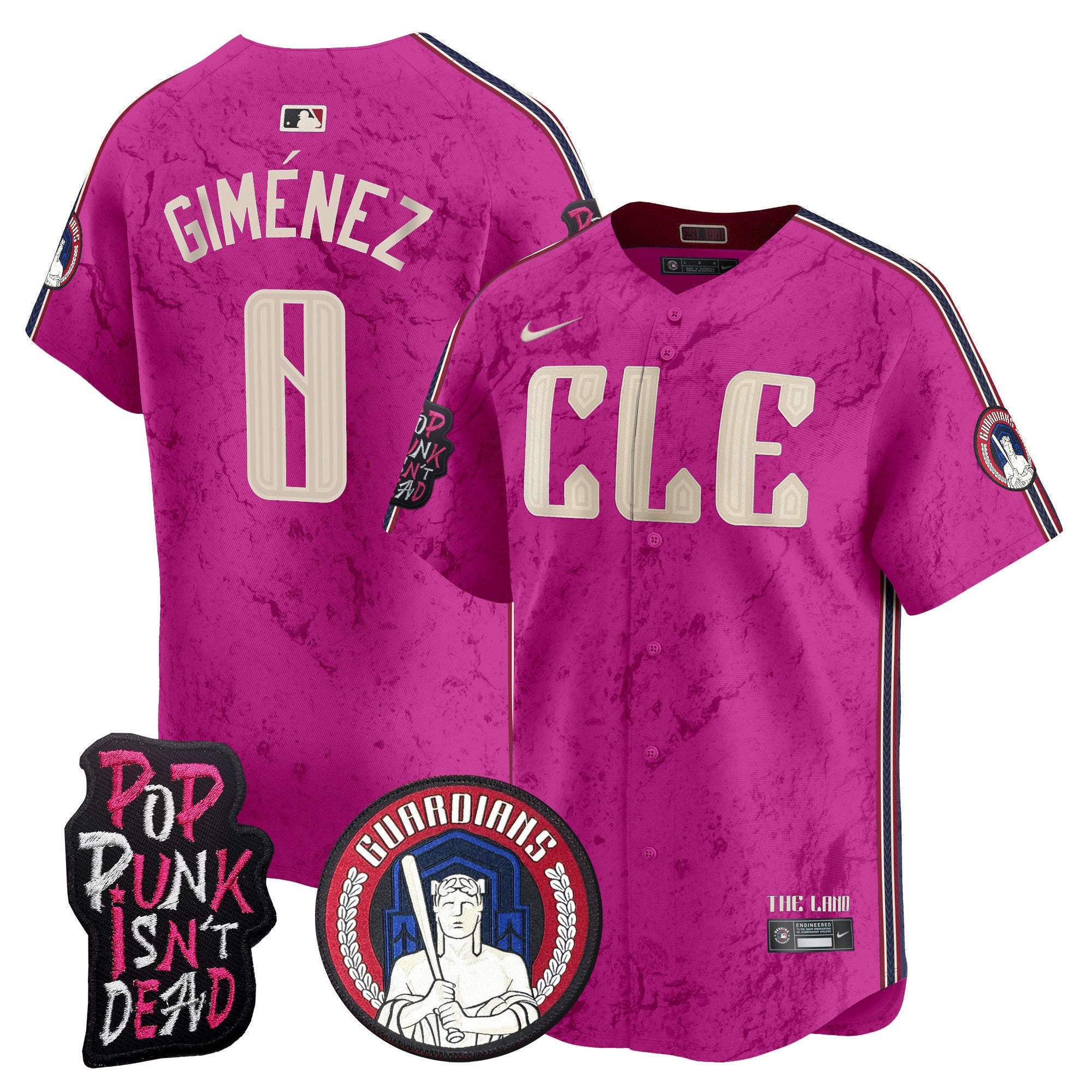 Men's Cleveland Guardians MGK Patch Vapor Premier Limited Jersey - All Stitched - Pink, Andres Gimenez