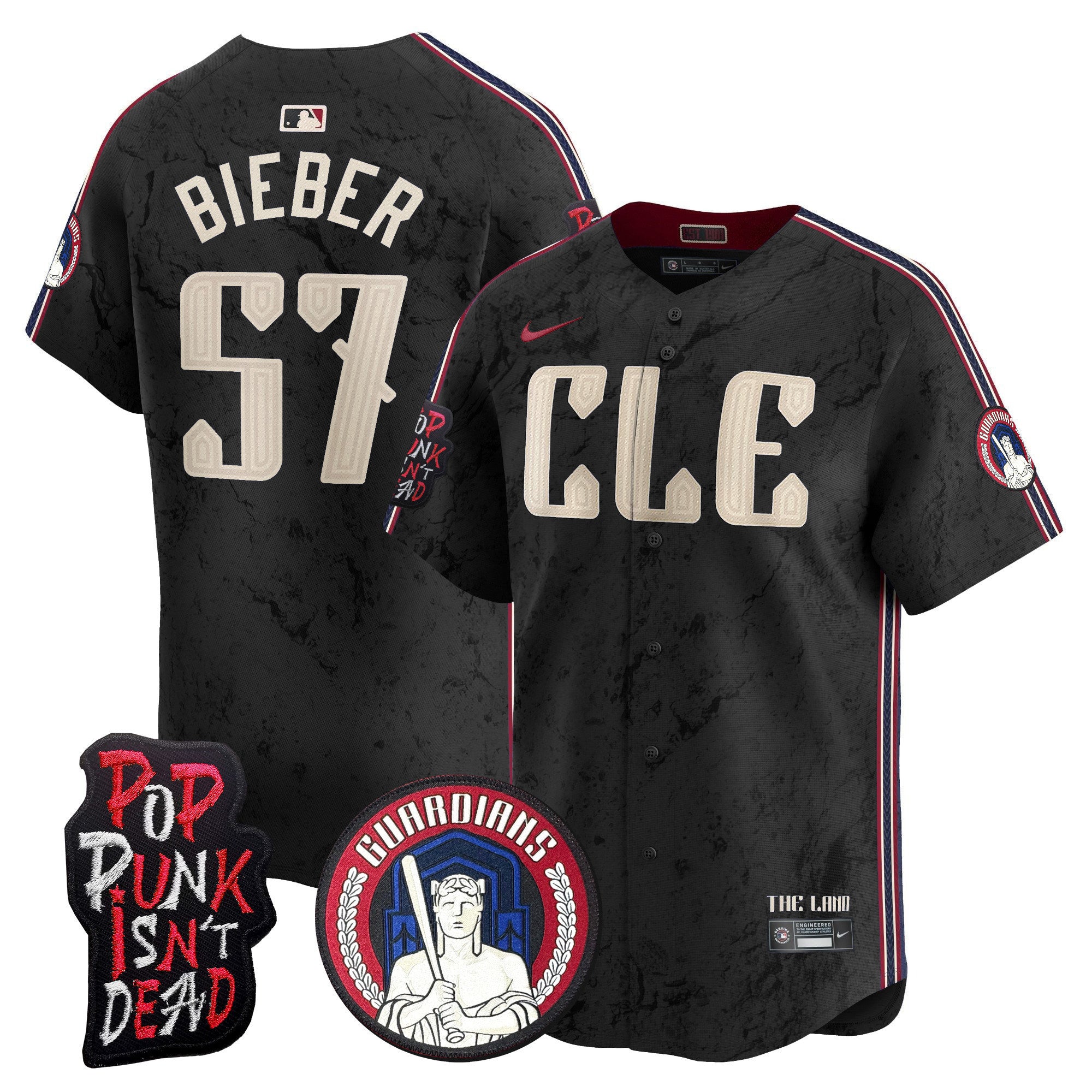 Men's Cleveland Guardians MGK Patch Vapor Premier Limited Jersey - All Stitched - Black, Shane Bieber