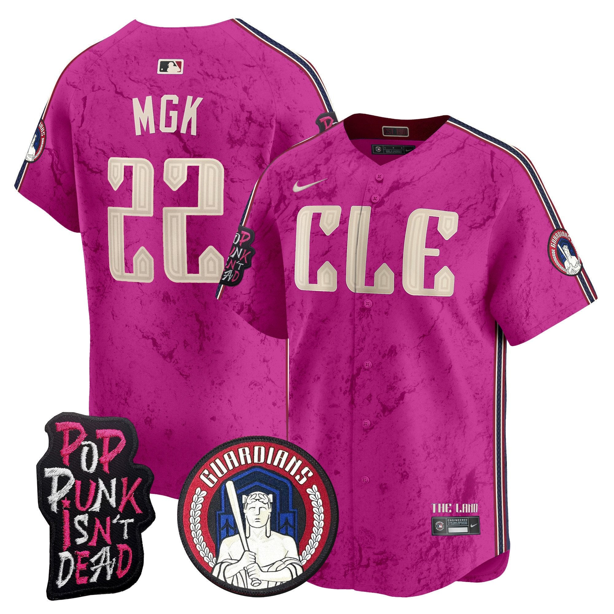 Men's Cleveland Guardians MGK Patch Vapor Premier Limited Jersey - All Stitched - Pink, MGK
