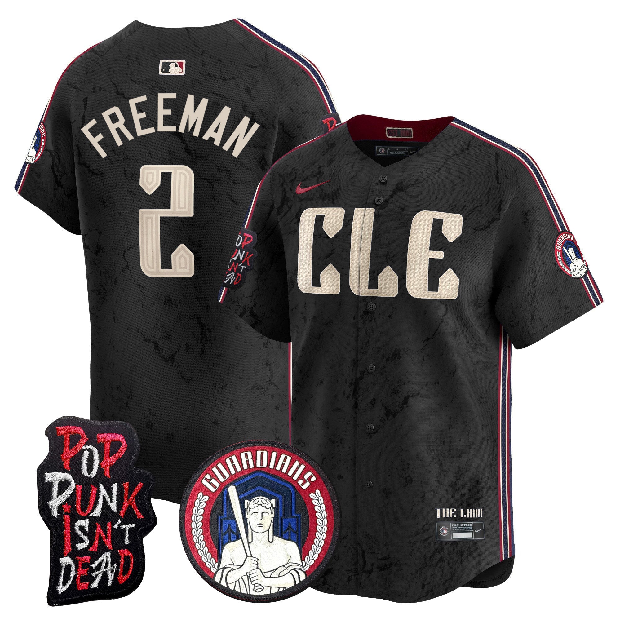 Men's Cleveland Guardians MGK Patch Vapor Premier Limited Jersey - All Stitched - Black, Tyler Freeman