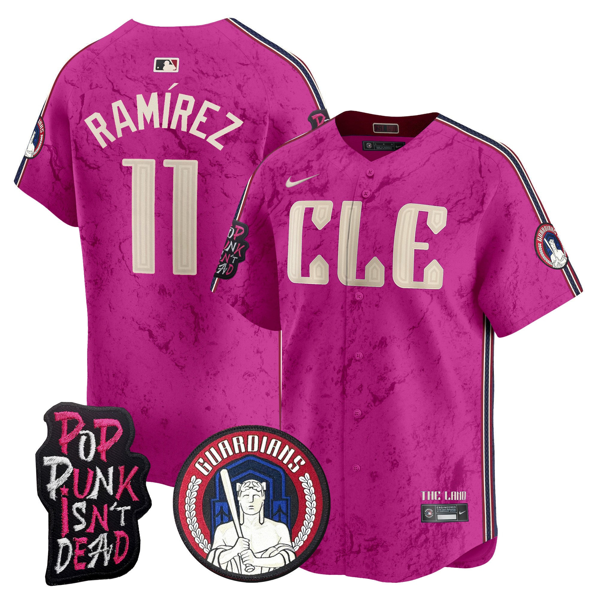 Men's Cleveland Guardians MGK Patch Vapor Premier Limited Jersey - All Stitched - Pink, José Ramírez