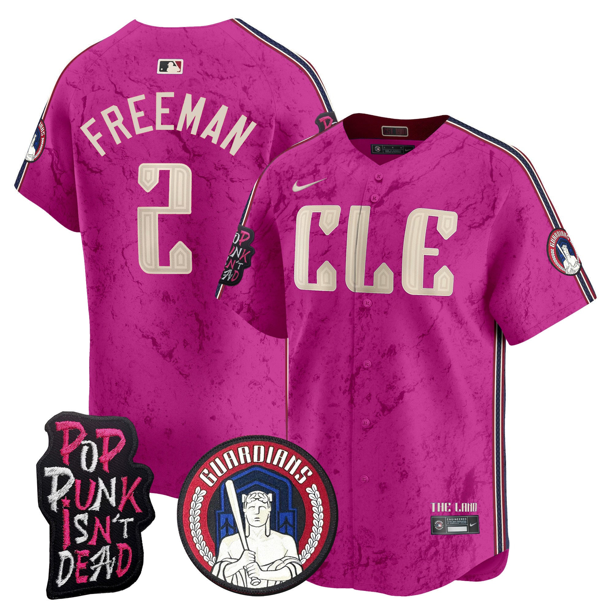 Men's Cleveland Guardians MGK Patch Vapor Premier Limited Jersey - All Stitched - Pink, Tyler Freeman