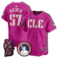 Men's Cleveland Guardians MGK Patch Vapor Premier Limited Jersey - All Stitched - Pink, Shane Bieber