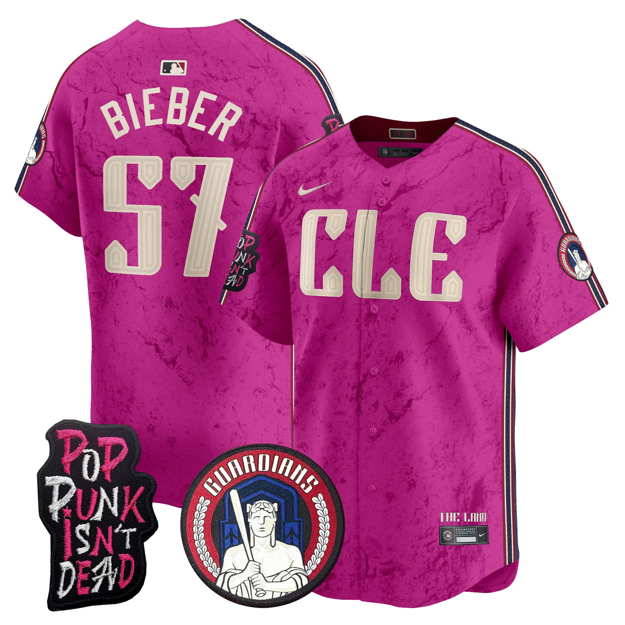 Men's Cleveland Guardians MGK Patch Vapor Premier Limited Jersey - All Stitched - Pink, Shane Bieber