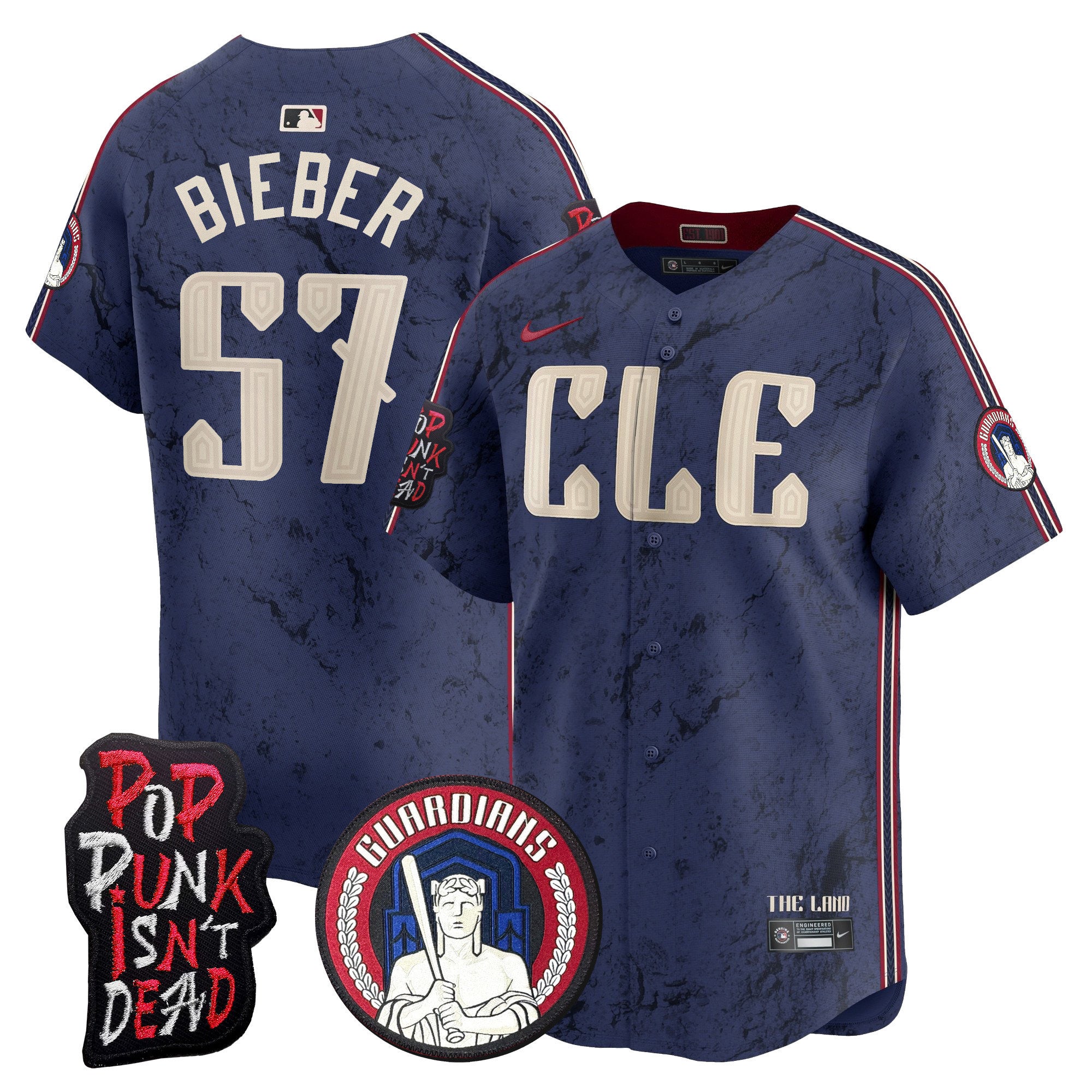 Men's Cleveland Guardians MGK Patch Vapor Premier Limited Jersey - All Stitched - City Connect, Shane Bieber