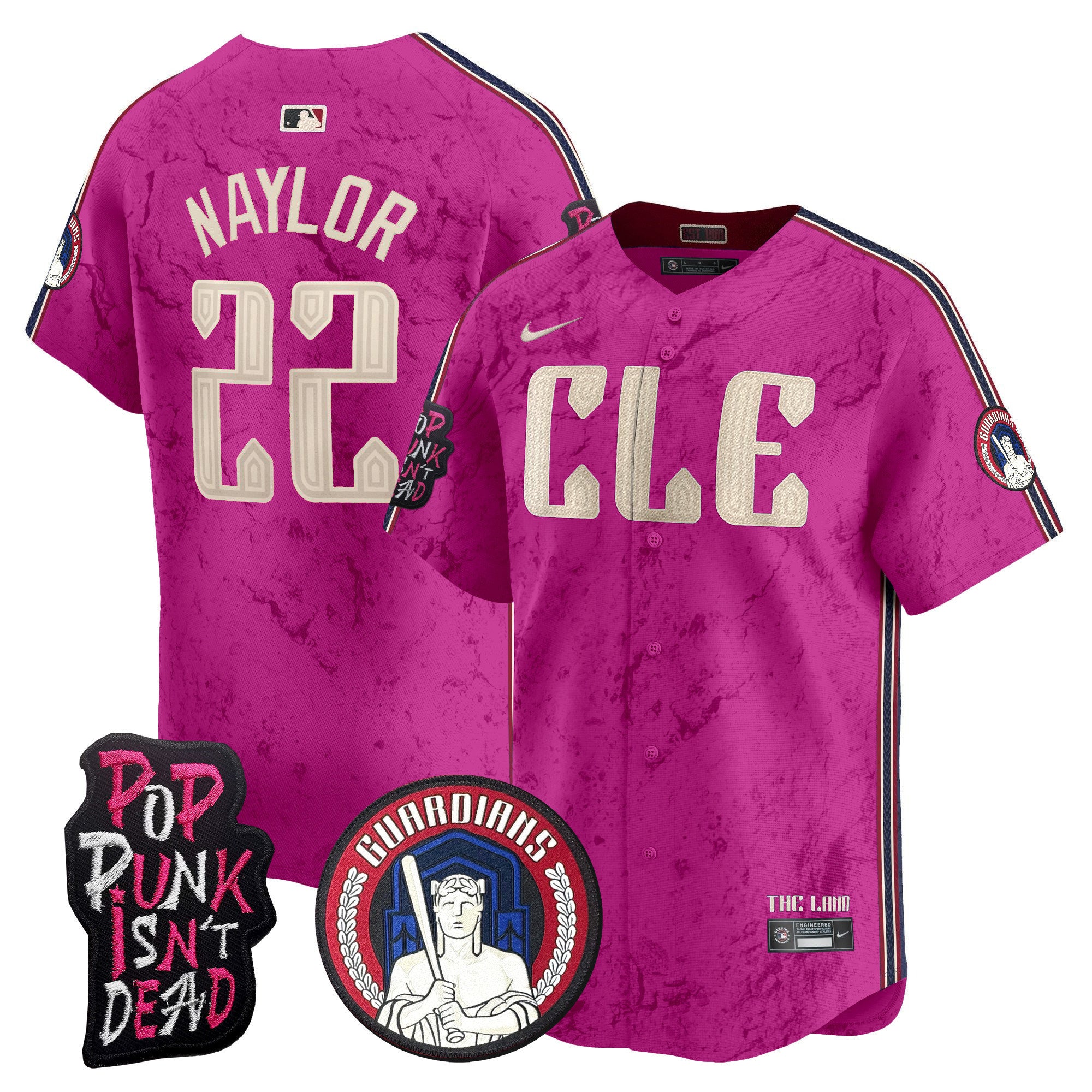 Men's Cleveland Guardians MGK Patch Vapor Premier Limited Jersey - All Stitched - Pink, Josh Naylor