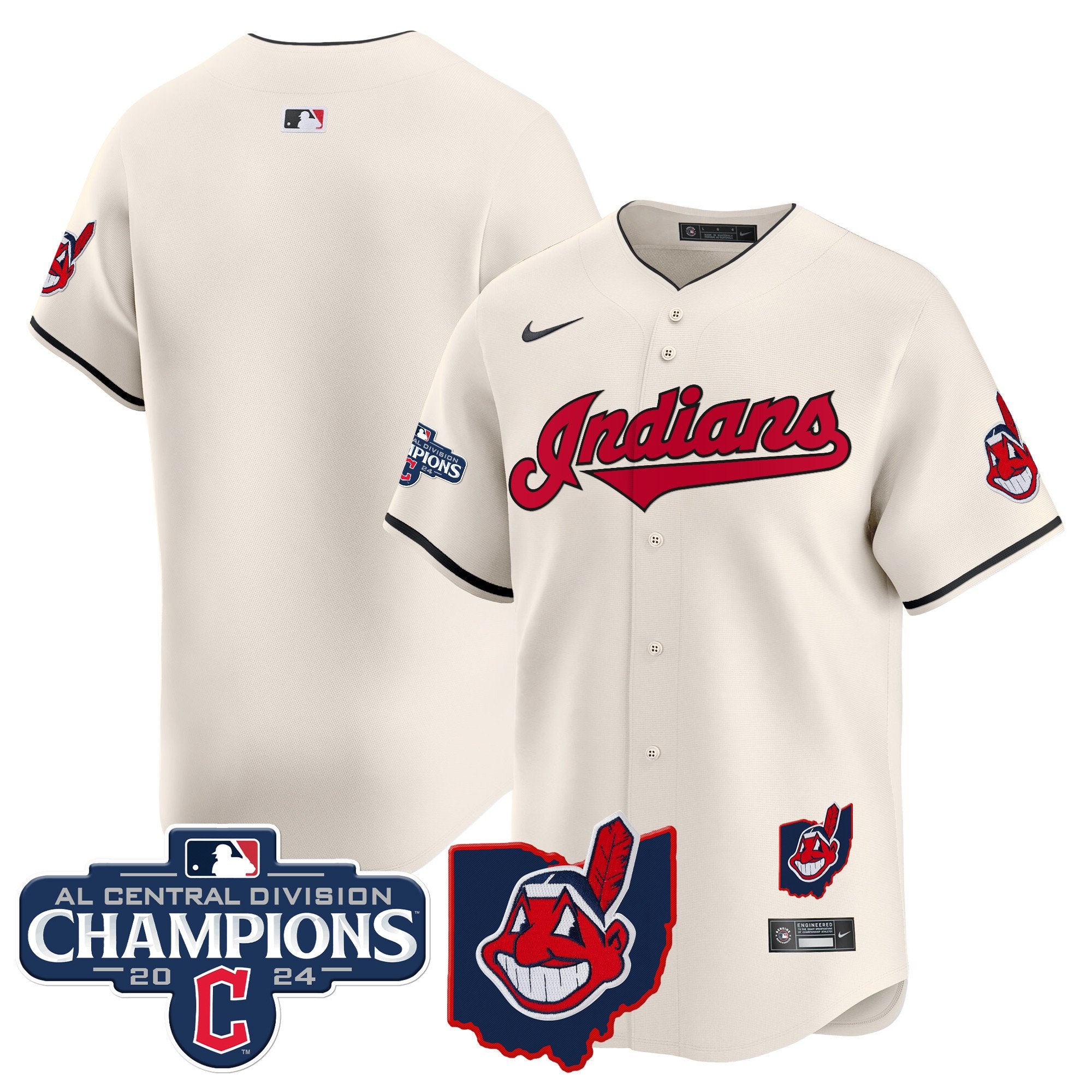 Men's Cleveland Indians 2024 AL Central Division Champions Vapor Premier Limited Jersey - All Stitched - Cream, Team