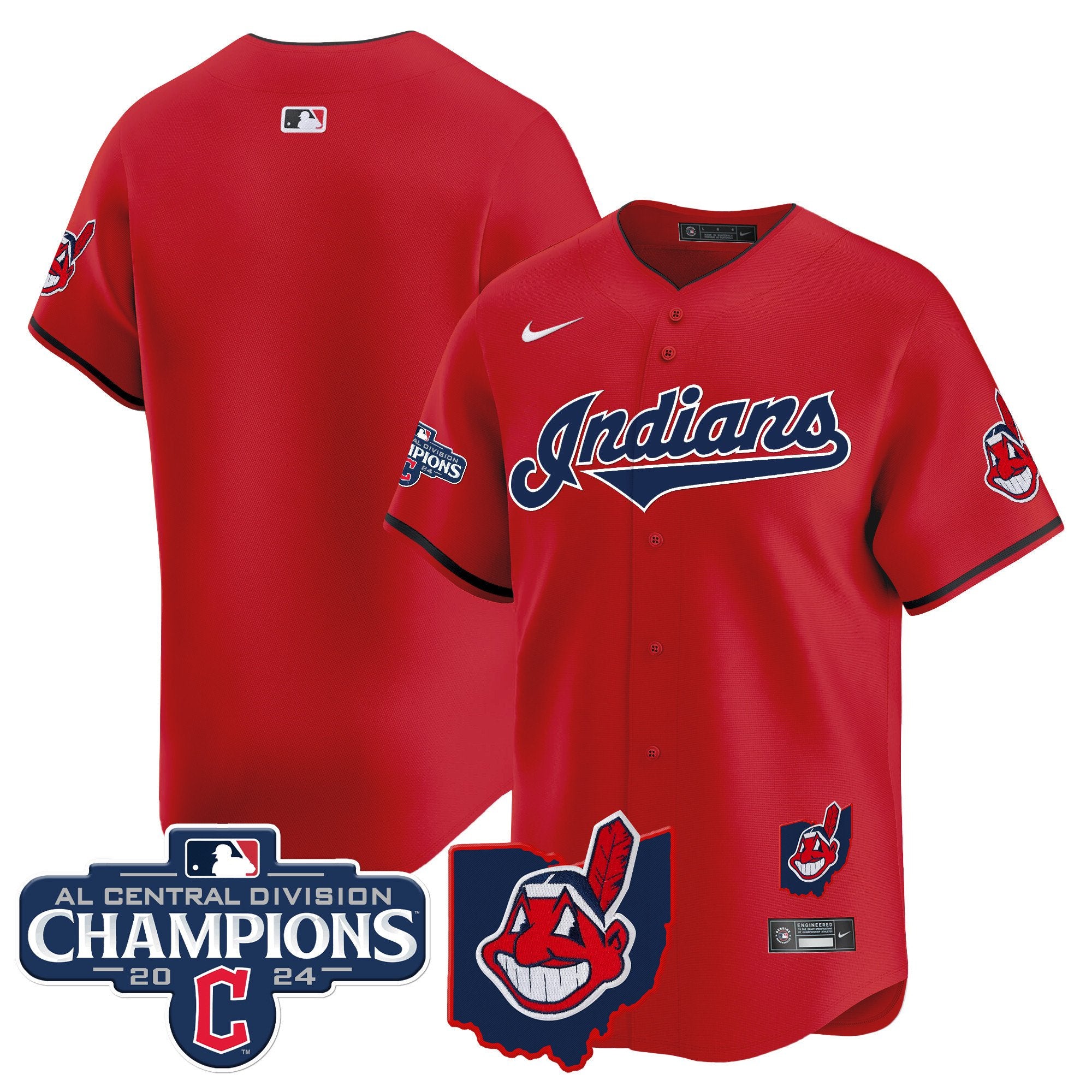 Men's Cleveland Indians 2024 AL Central Division Champions Vapor Premier Limited Jersey - All Stitched - Red, Team