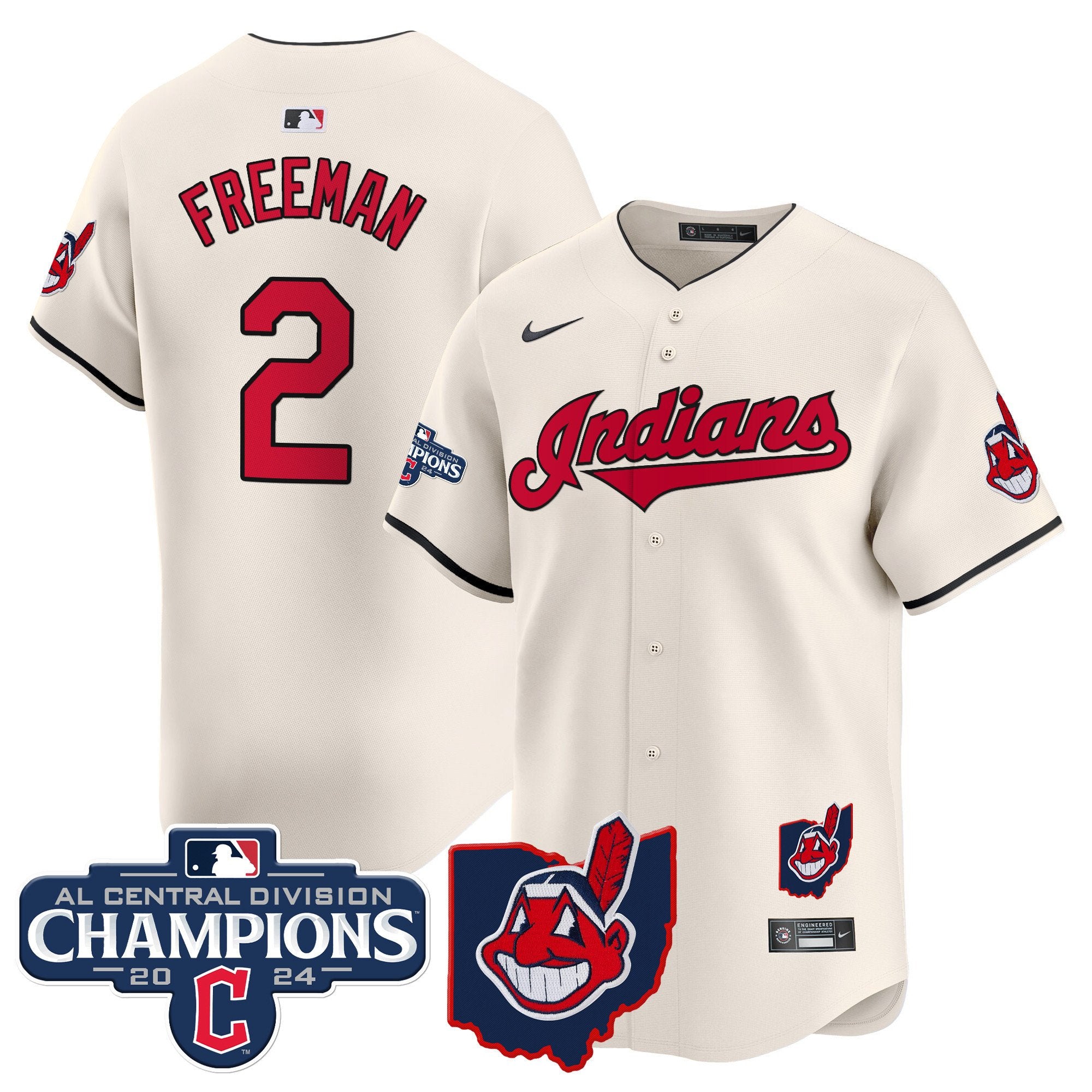 Men's Cleveland Indians 2024 AL Central Division Champions Vapor Premier Limited Jersey - All Stitched - Cream, Tyler Freeman