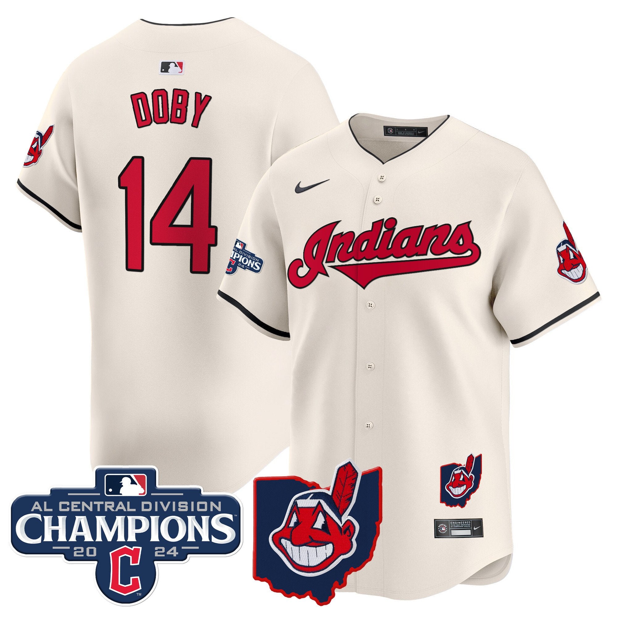 Men's Cleveland Indians 2024 AL Central Division Champions Vapor Premier Limited Jersey - All Stitched - Cream, Larry Doby