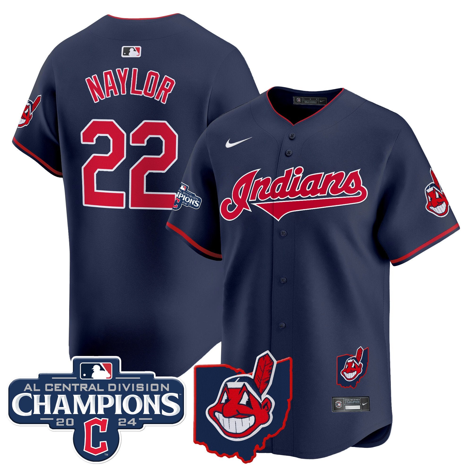 Men's Cleveland Indians 2024 AL Central Division Champions Vapor Premier Limited Jersey - All Stitched - Navy, Josh Naylor