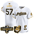 Men's Cleveland Indians 2024 AL Central Division Champions Vapor Premier Limited Jersey - All Stitched - White Gold, Shane Bieber