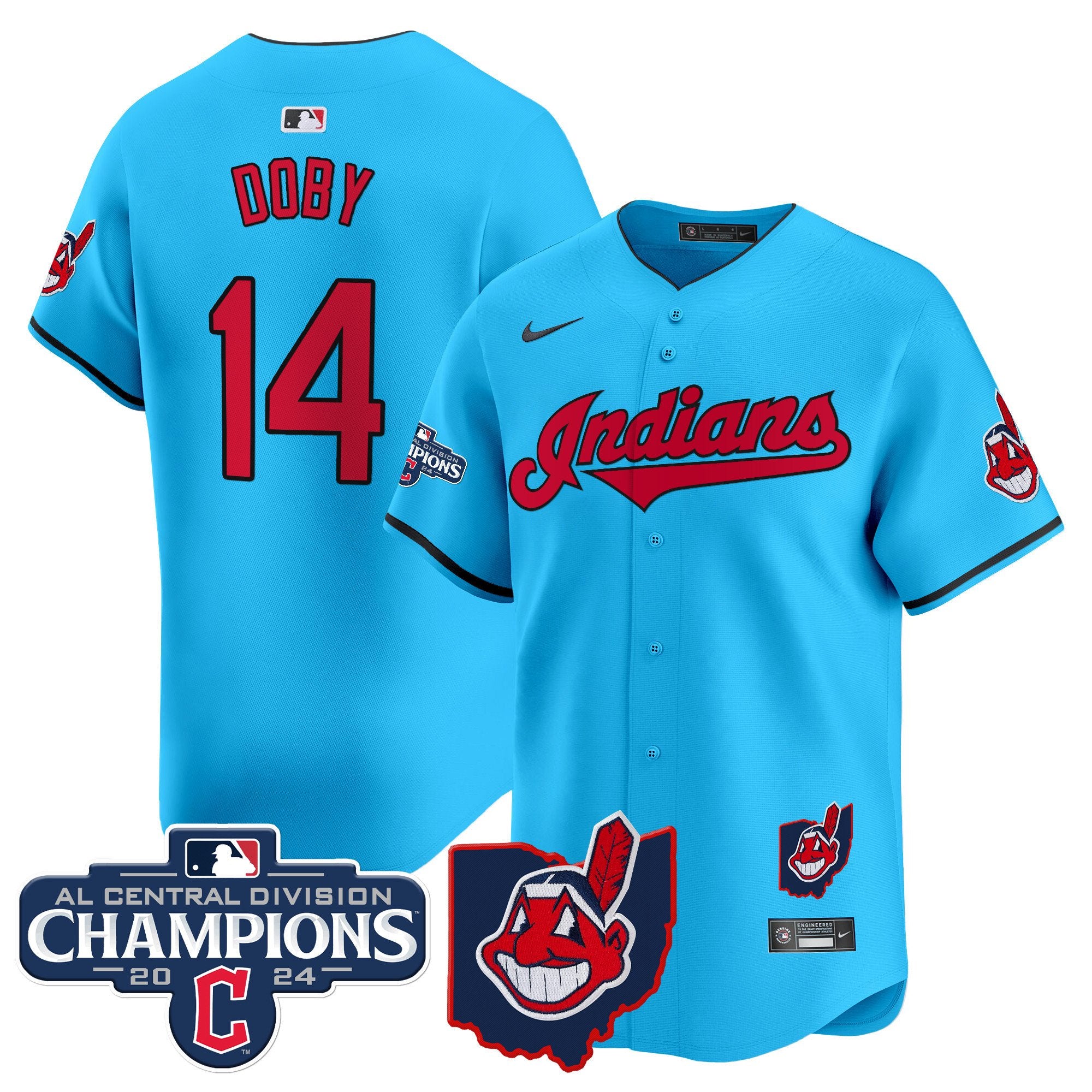 Men's Cleveland Indians 2024 AL Central Division Champions Vapor Premier Limited Jersey - All Stitched - Light Blue, Larry Doby