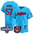 Men's Cleveland Indians 2024 AL Central Division Champions Vapor Premier Limited Jersey - All Stitched - Light Blue, Shane Bieber