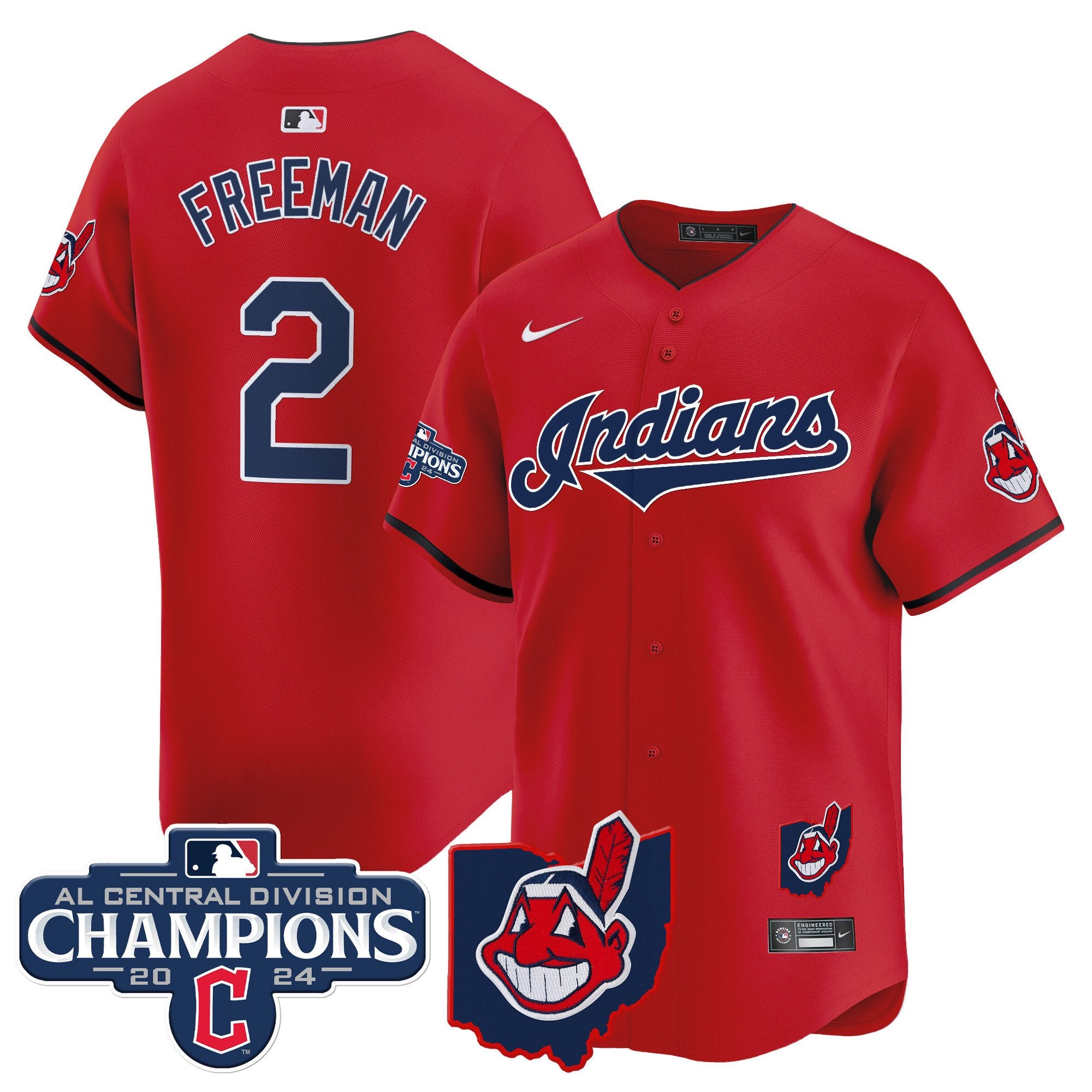 Men's Cleveland Indians 2024 AL Central Division Champions Vapor Premier Limited Jersey - All Stitched - Red, Tyler Freeman