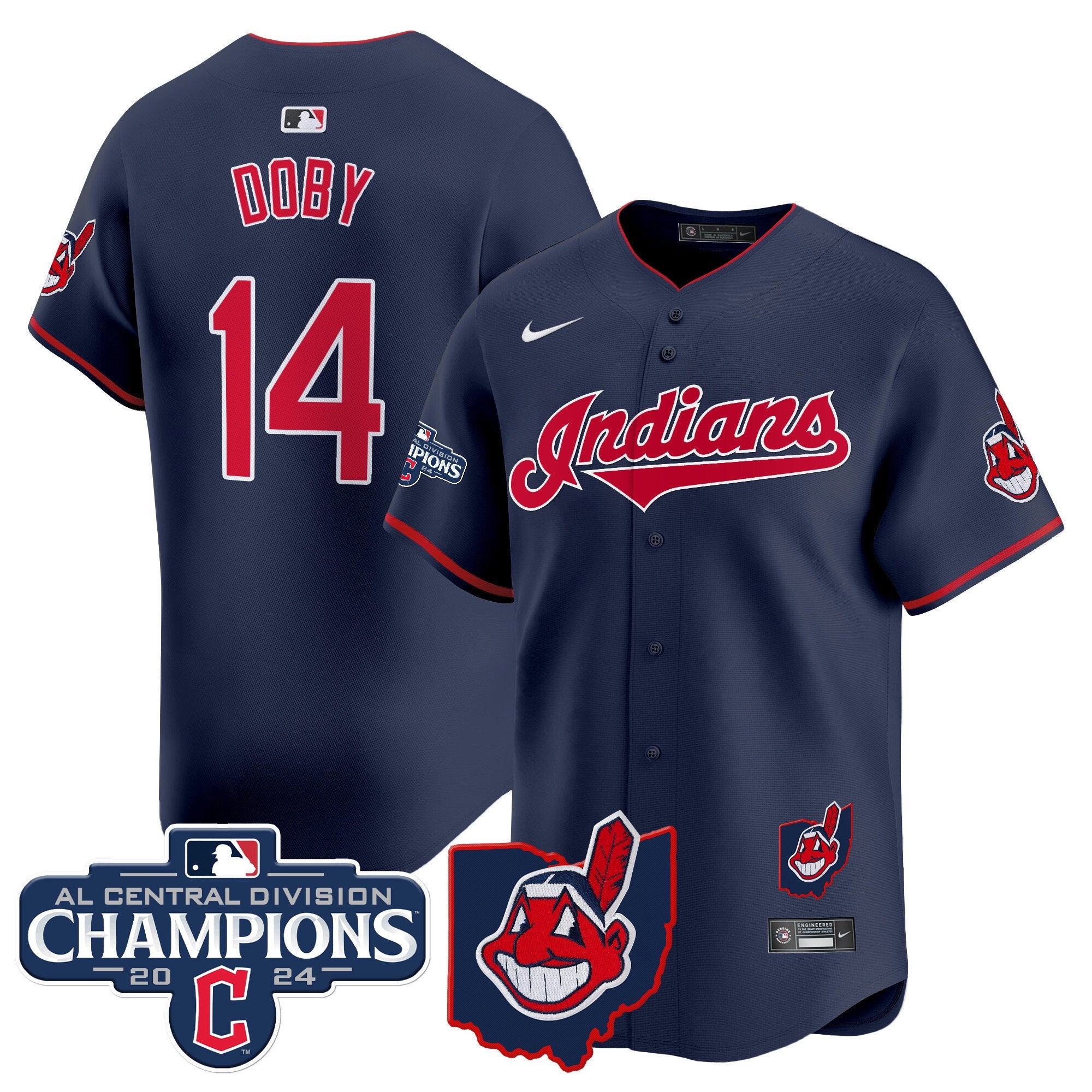 Men's Cleveland Indians 2024 AL Central Division Champions Vapor Premier Limited Jersey - All Stitched - Navy, Larry Doby