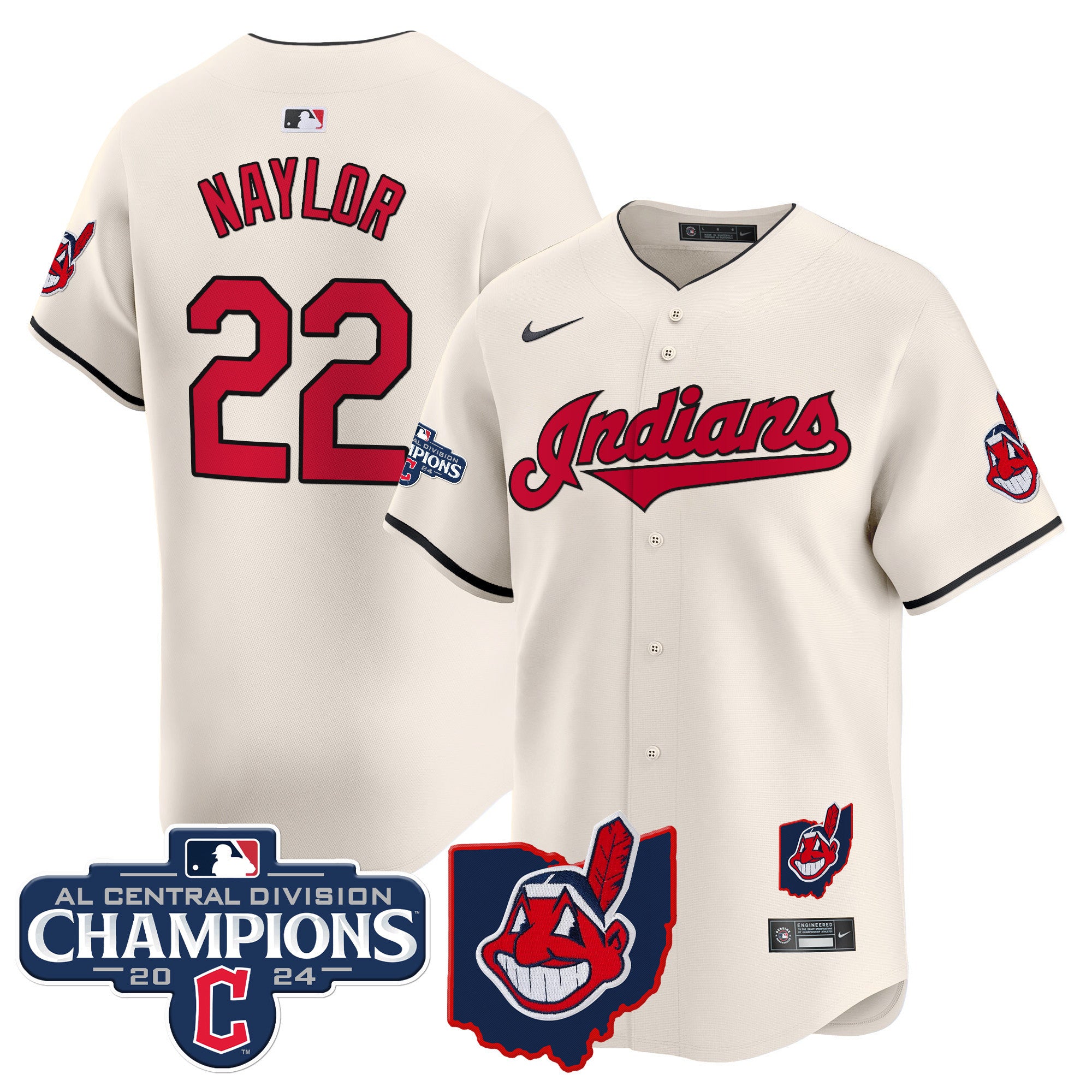 Men's Cleveland Indians 2024 AL Central Division Champions Vapor Premier Limited Jersey - All Stitched - Cream, Josh Naylor