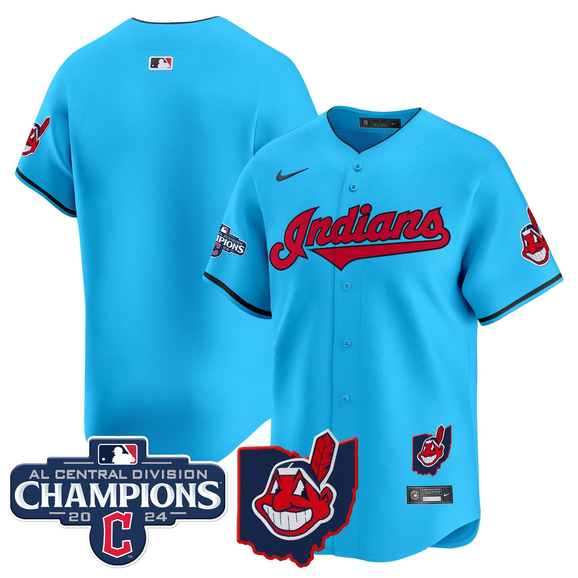 Men's Cleveland Indians 2024 AL Central Division Champions Vapor Premier Limited Jersey - All Stitched - Light Blue, Team