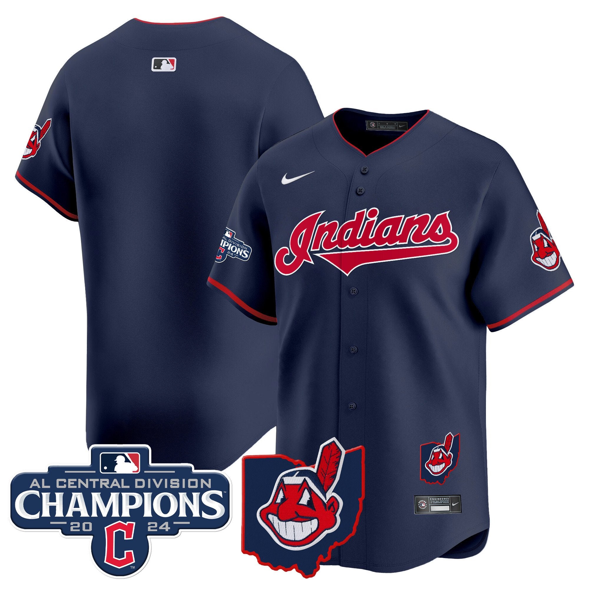 Men's Cleveland Indians 2024 AL Central Division Champions Vapor Premier Limited Jersey - All Stitched - Navy, Team