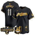 Men's Cleveland Indians 2024 AL Central Division Champions Vapor Premier Limited Jersey - All Stitched - Black Gold, José Ramírez
