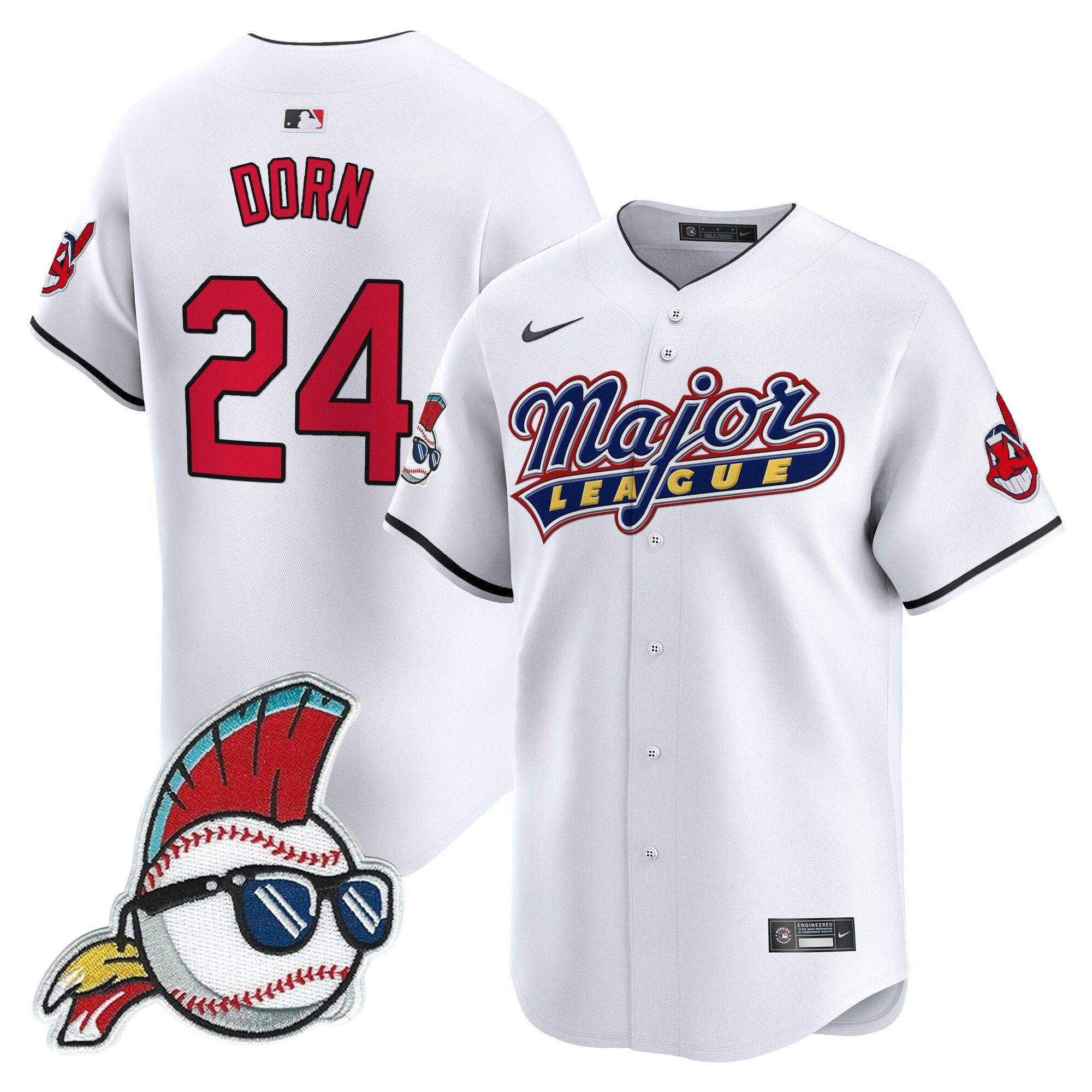 Men's Cleveland Indians Major League Vapor Premier Limited Jersey - All Stitched - White, Roger Dorn