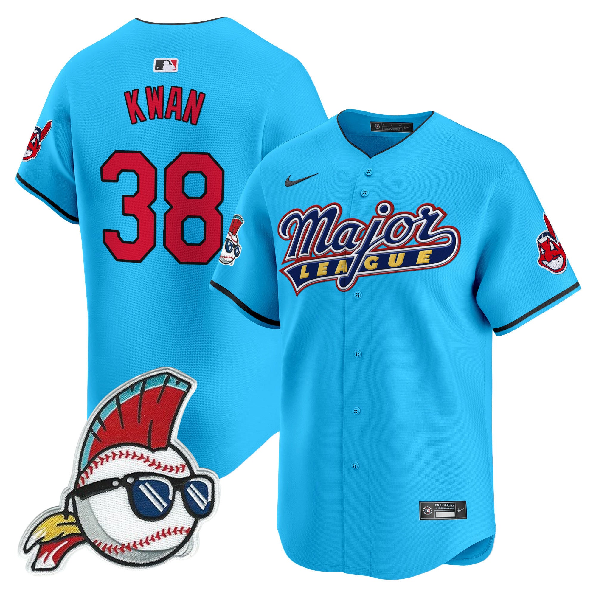 Men's Cleveland Indians Major League Vapor Premier Limited Jersey - All Stitched - Light Blue, Steven Kwan