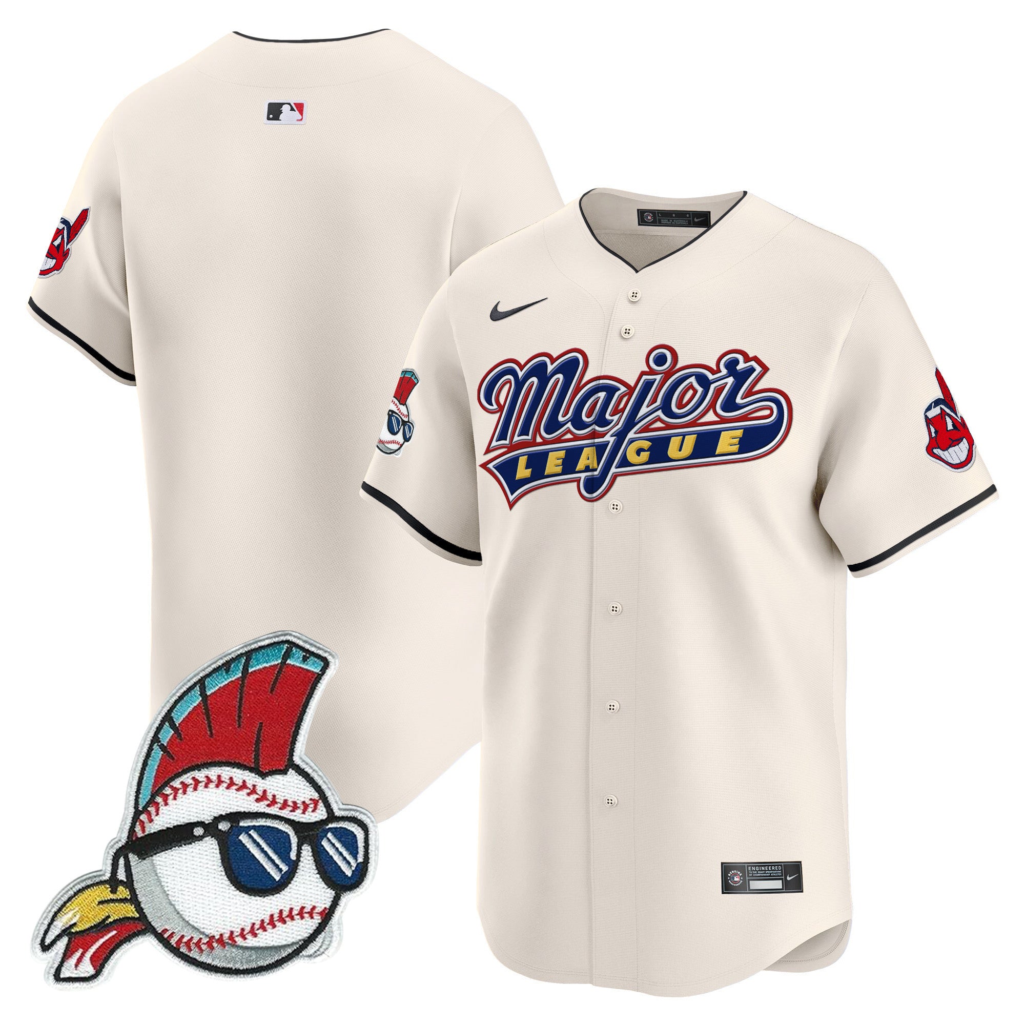 Men's Cleveland Indians Major League Vapor Premier Limited Jersey - All Stitched - Cream, Team