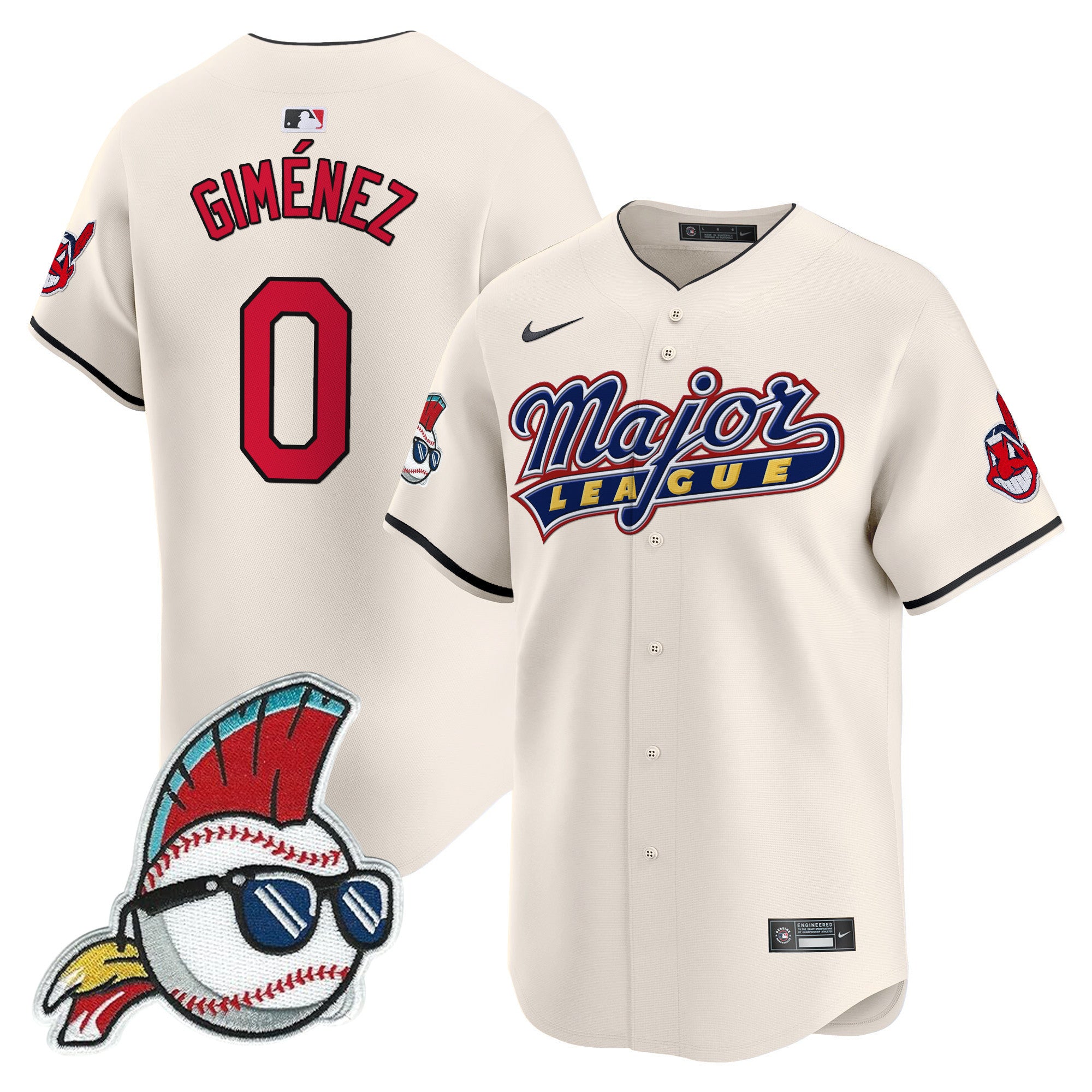 Men's Cleveland Indians Major League Vapor Premier Limited Jersey - All Stitched - Cream, Andres Gimenez