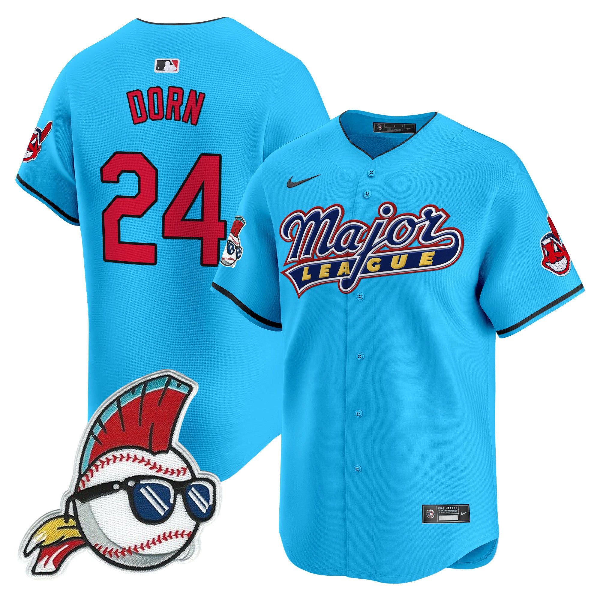Men's Cleveland Indians Major League Vapor Premier Limited Jersey - All Stitched - Light Blue, Roger Dorn