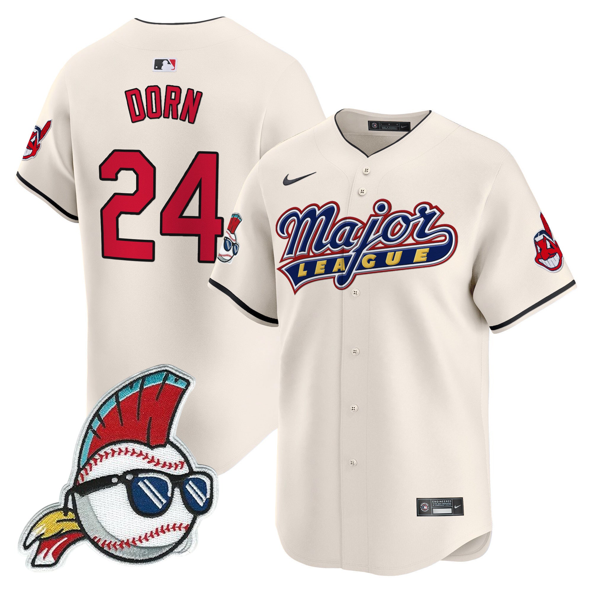 Men's Cleveland Indians Major League Vapor Premier Limited Jersey - All Stitched - Cream, Roger Dorn