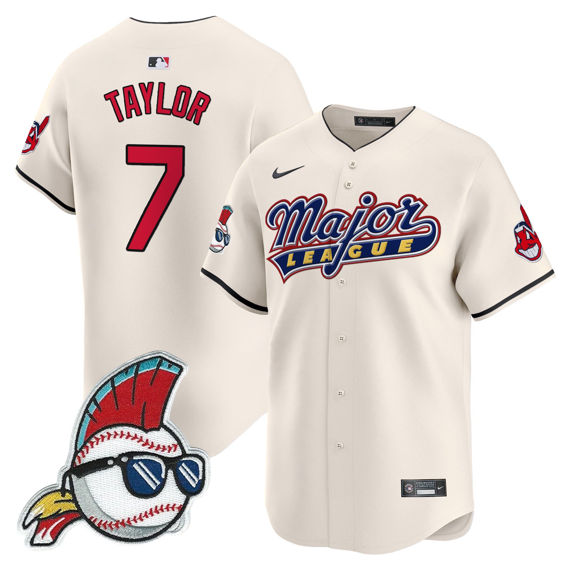 Men's Cleveland Indians Major League Vapor Premier Limited Jersey - All Stitched - Cream, Jake Taylor