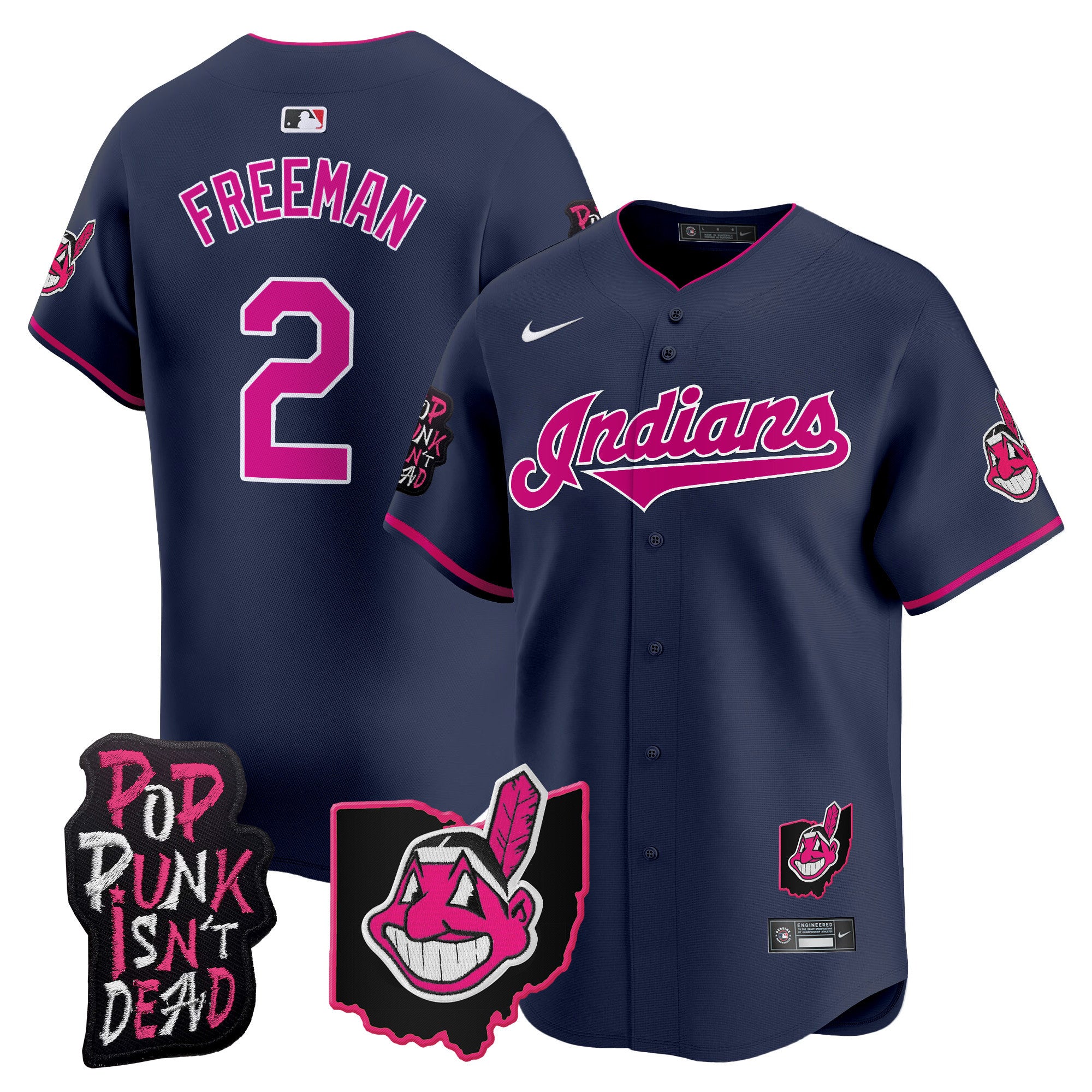 Men's Cleveland Indians MGK Patch Vapor Premier Limited Jersey - All Stitched - Navy, Tyler Freeman