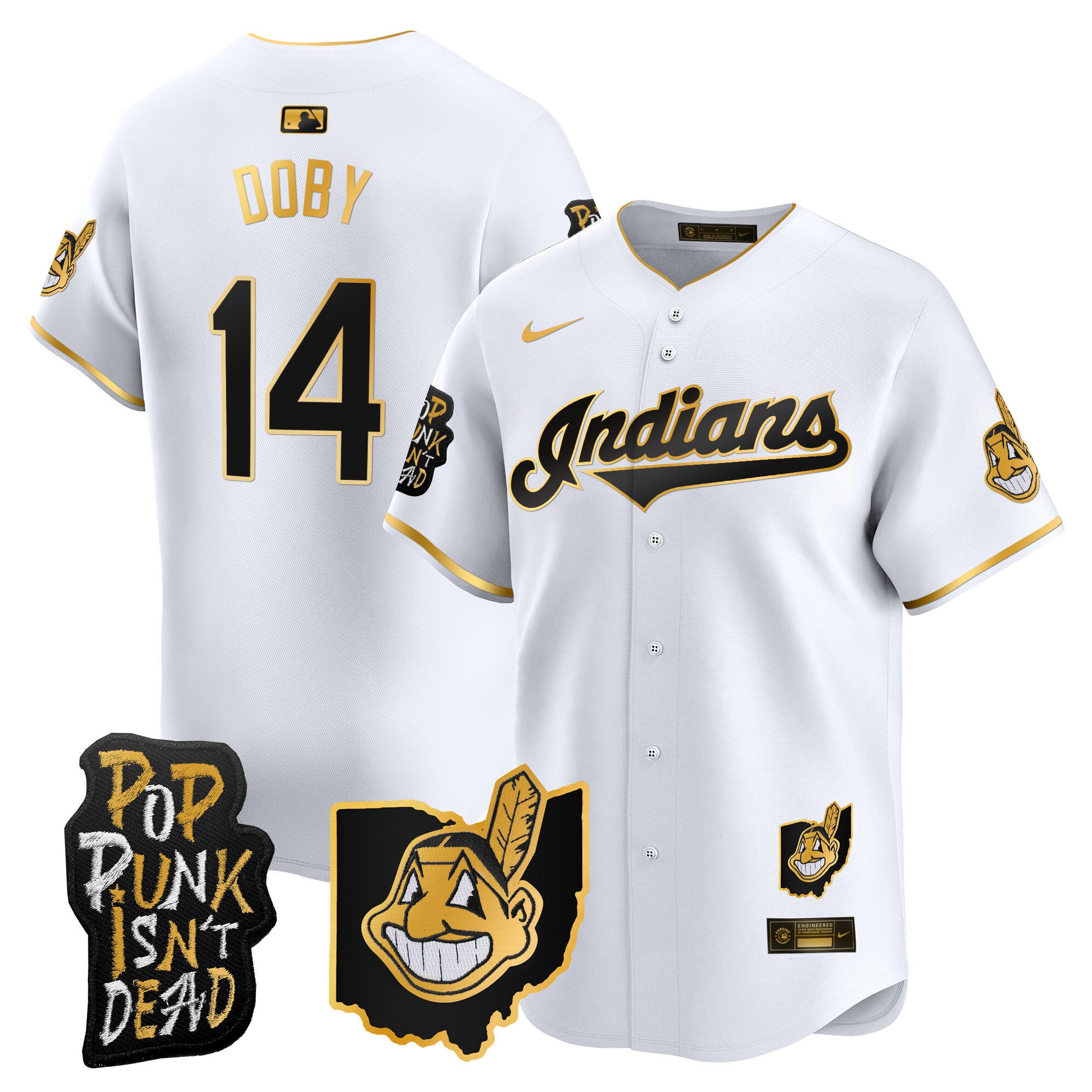 Men's Cleveland Indians MGK Patch Vapor Premier Limited Jersey - All Stitched - White Gold, Larry Doby