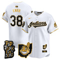 Men's Cleveland Indians MGK Patch Vapor Premier Limited Jersey - All Stitched - White Gold, Steven Kwan