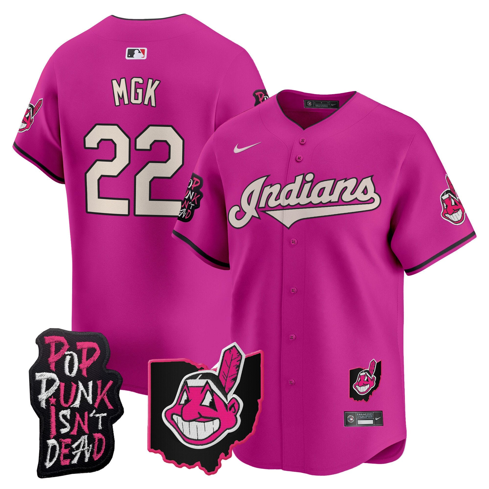 Men's Cleveland Indians MGK Patch Vapor Premier Limited Jersey - All Stitched - Pink, MGK