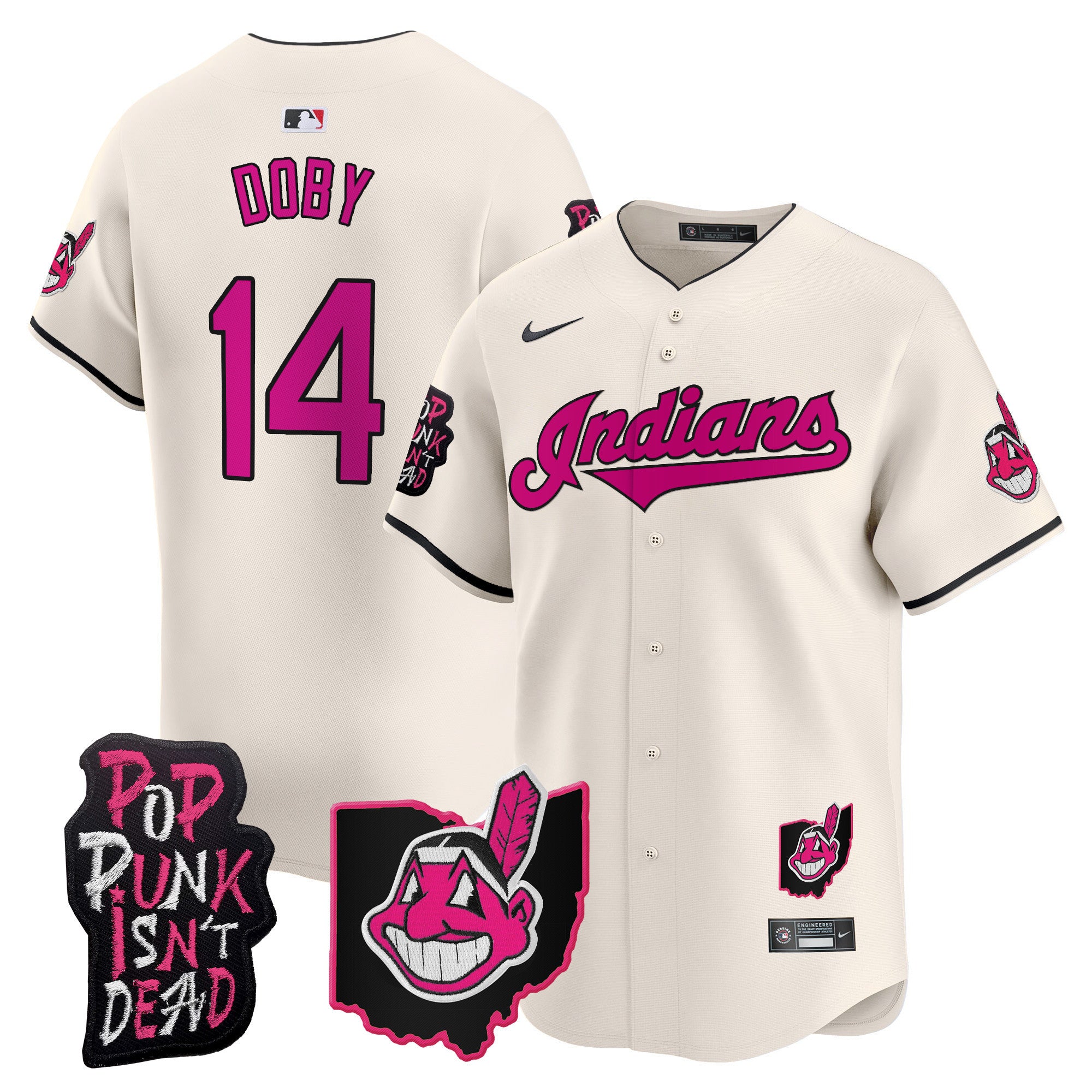 Men's Cleveland Indians MGK Patch Vapor Premier Limited Jersey - All Stitched - Cream, Larry Doby