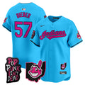 Men's Cleveland Indians MGK Patch Vapor Premier Limited Jersey - All Stitched - Light Blue, Shane Bieber