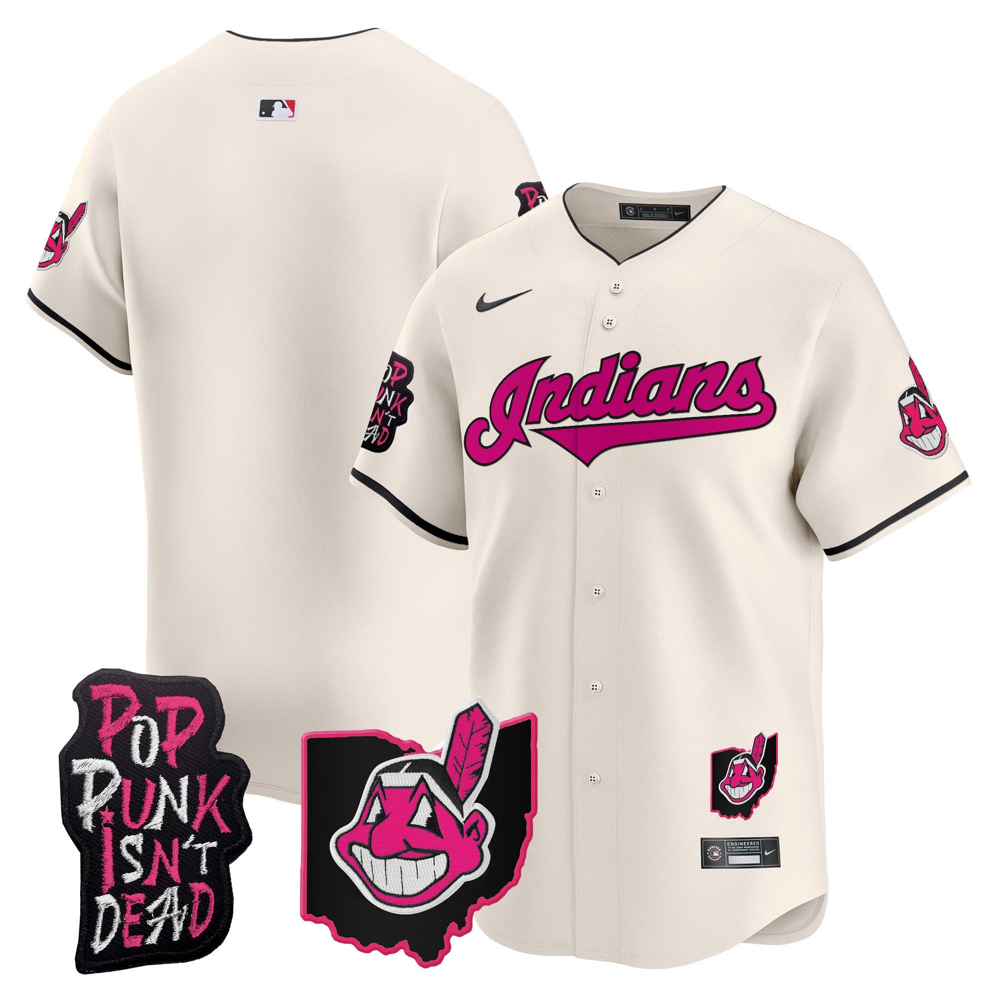 Men's Cleveland Indians MGK Patch Vapor Premier Limited Jersey - All Stitched - Cream, Team