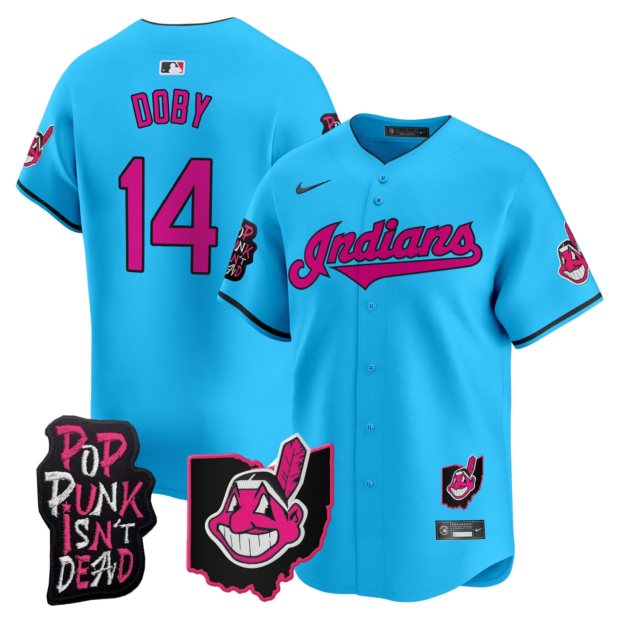Men's Cleveland Indians MGK Patch Vapor Premier Limited Jersey - All Stitched - Light Blue, Larry Doby