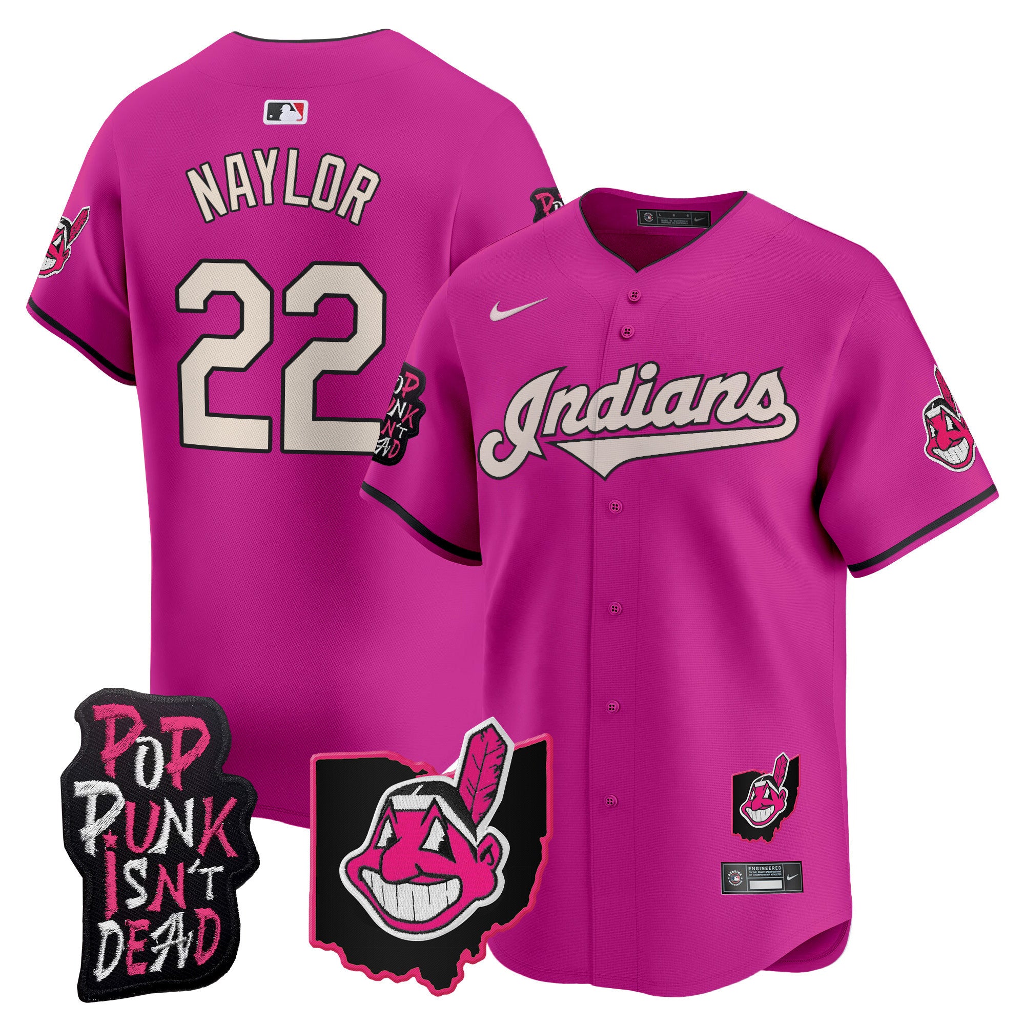 Men's Cleveland Indians MGK Patch Vapor Premier Limited Jersey - All Stitched - Pink, Josh Naylor