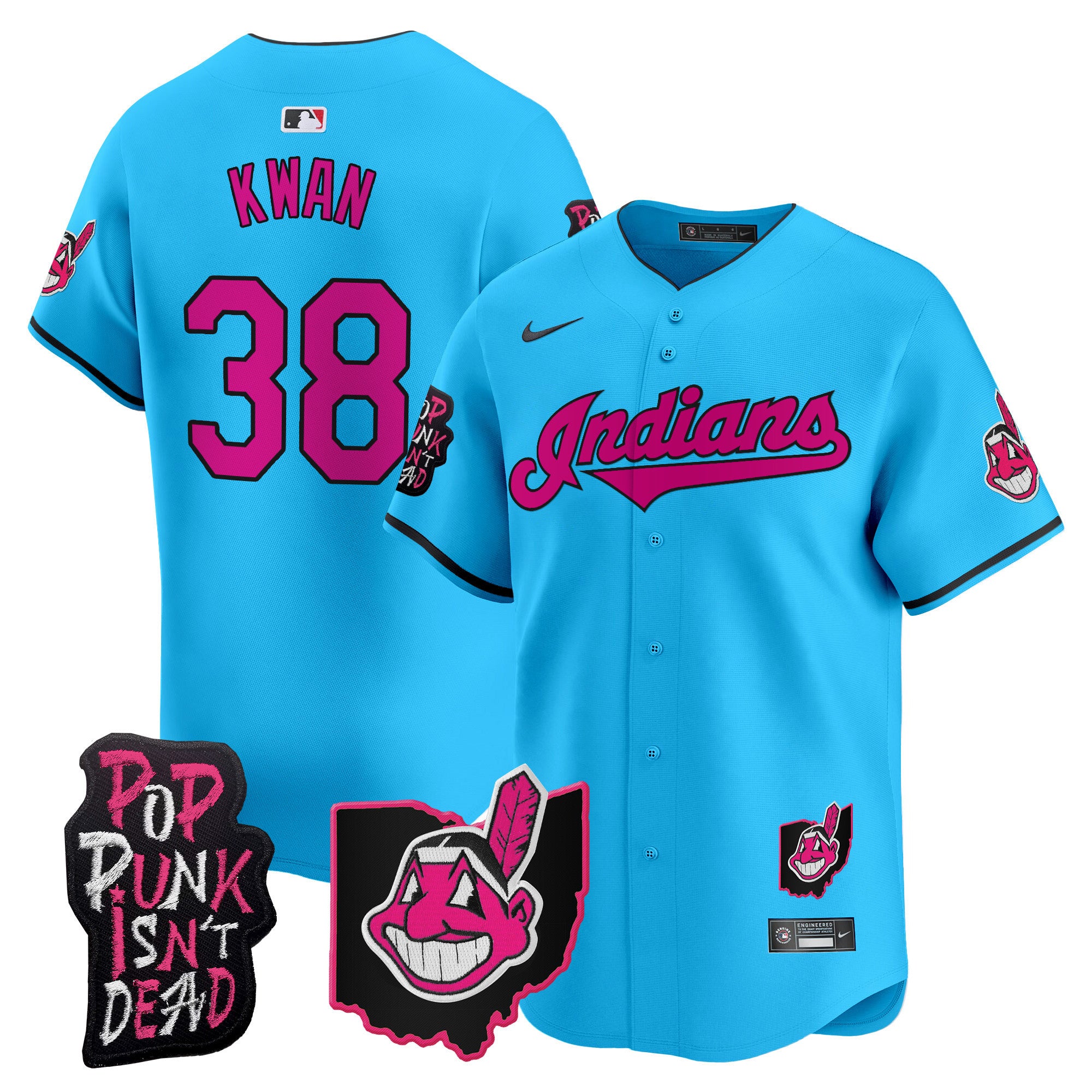 Men's Cleveland Indians MGK Patch Vapor Premier Limited Jersey - All Stitched - Light Blue, Steven Kwan