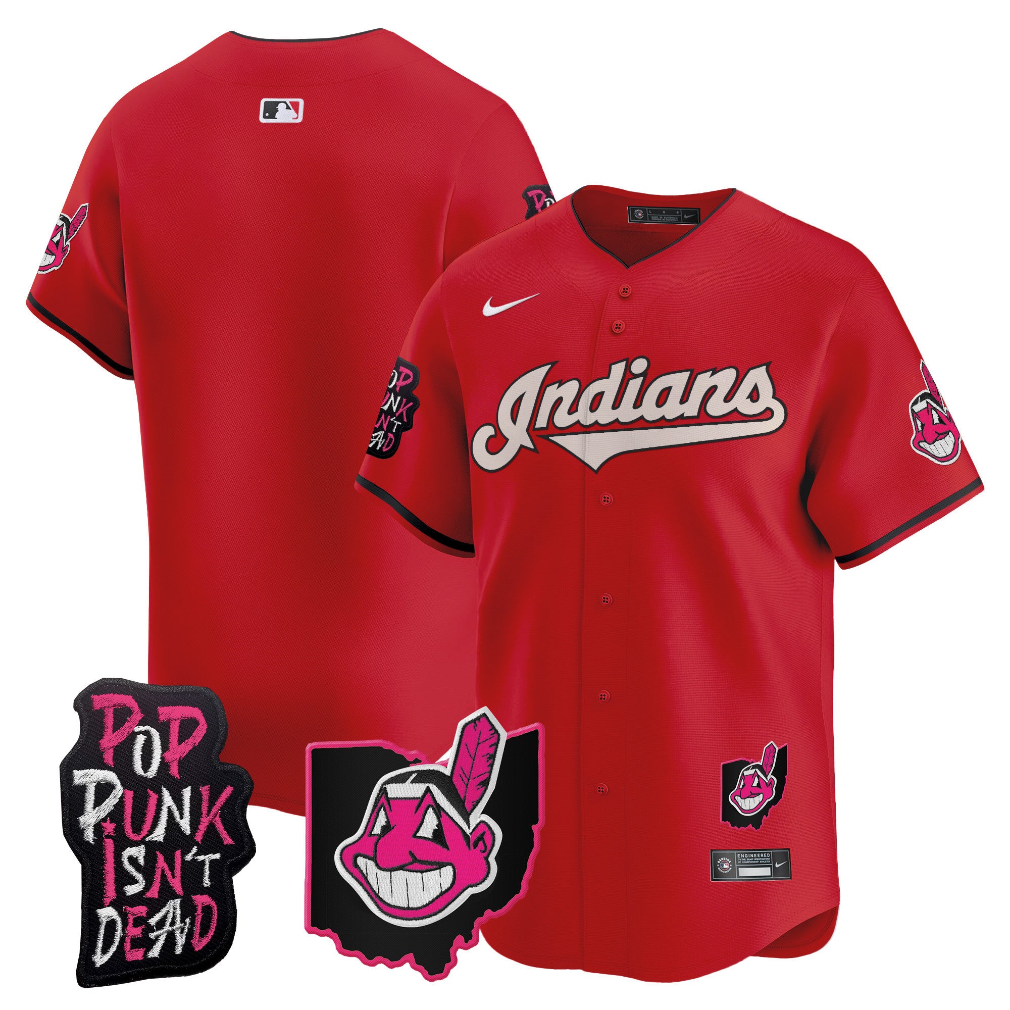Men's Cleveland Indians MGK Patch Vapor Premier Limited Jersey - All Stitched - Red, Team
