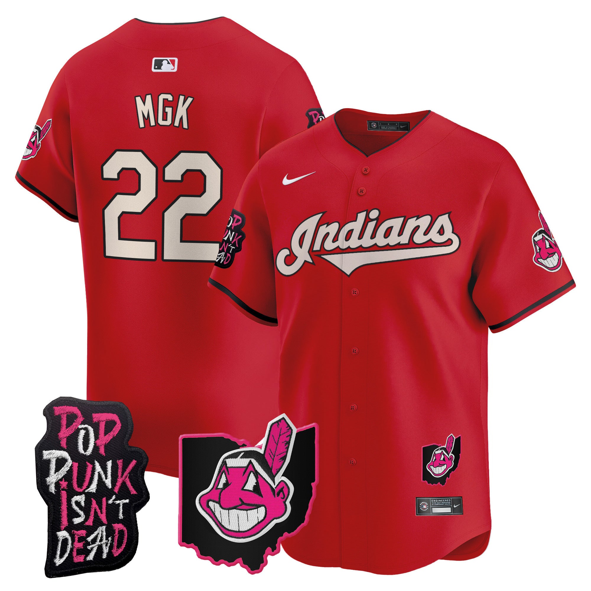 Men's Cleveland Indians MGK Patch Vapor Premier Limited Jersey - All Stitched - Red, MGK