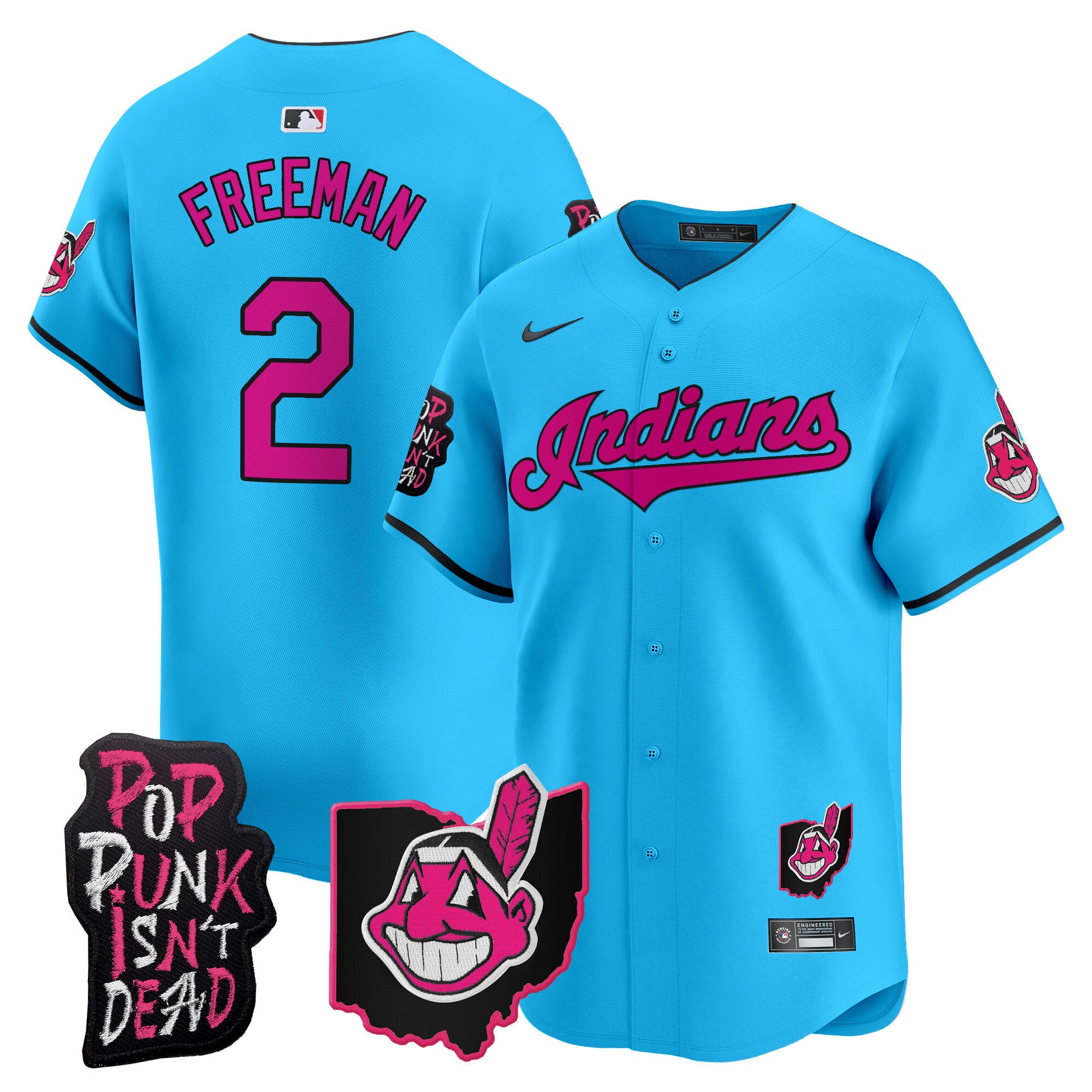 Men's Cleveland Indians MGK Patch Vapor Premier Limited Jersey - All Stitched - Light Blue, Tyler Freeman