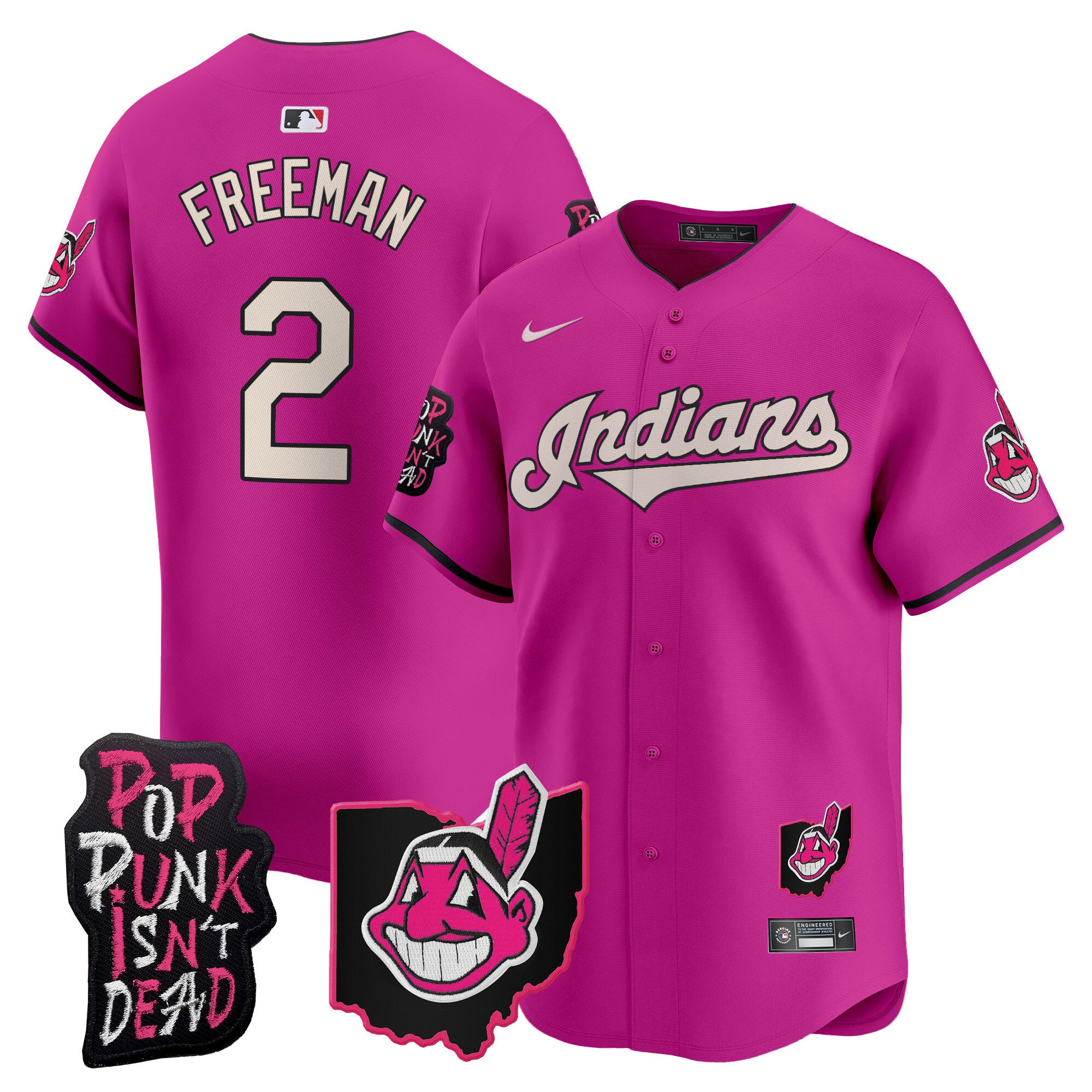 Men's Cleveland Indians MGK Patch Vapor Premier Limited Jersey - All Stitched - Pink, Tyler Freeman