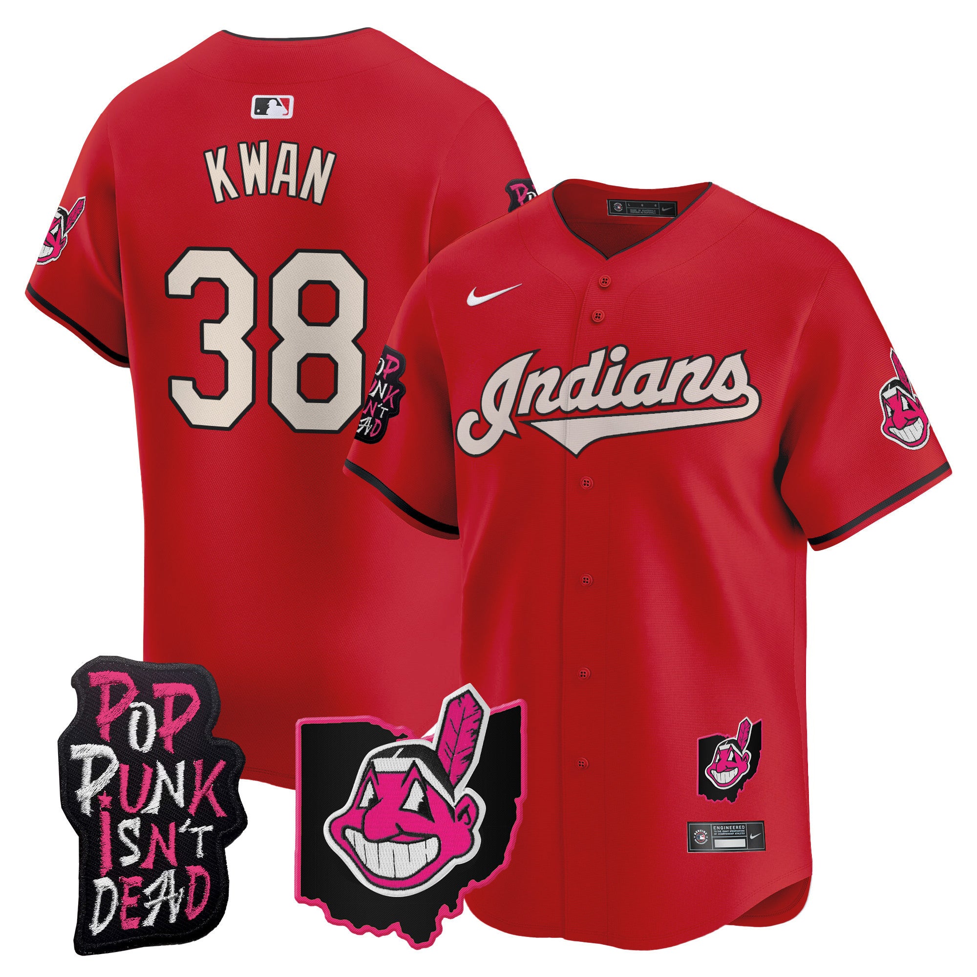 Men's Cleveland Indians MGK Patch Vapor Premier Limited Jersey - All Stitched - Red, Steven Kwan