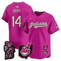 Men's Cleveland Indians MGK Patch Vapor Premier Limited Jersey - All Stitched - Pink, Larry Doby