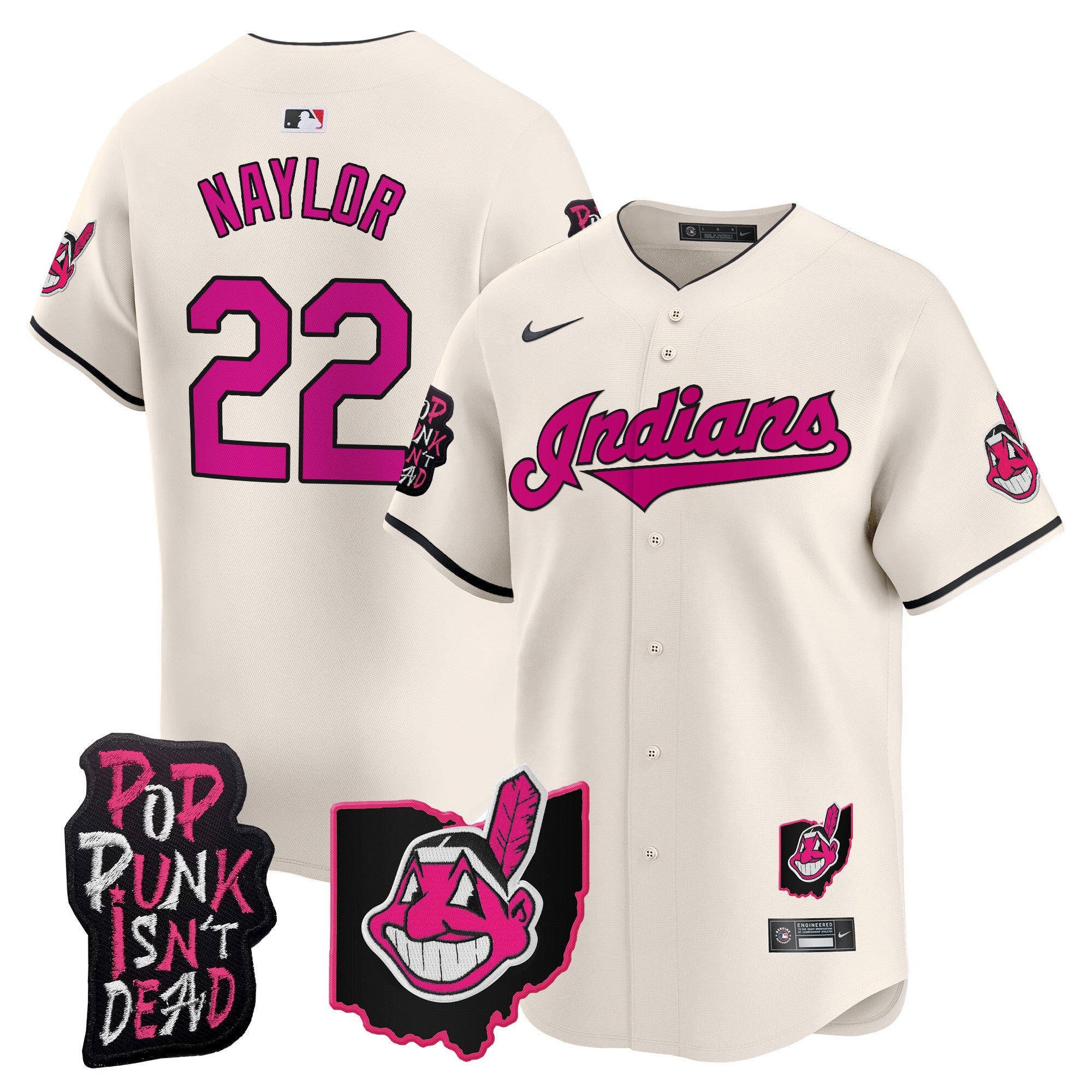 Men's Cleveland Indians MGK Patch Vapor Premier Limited Jersey - All Stitched - Cream, Josh Naylor