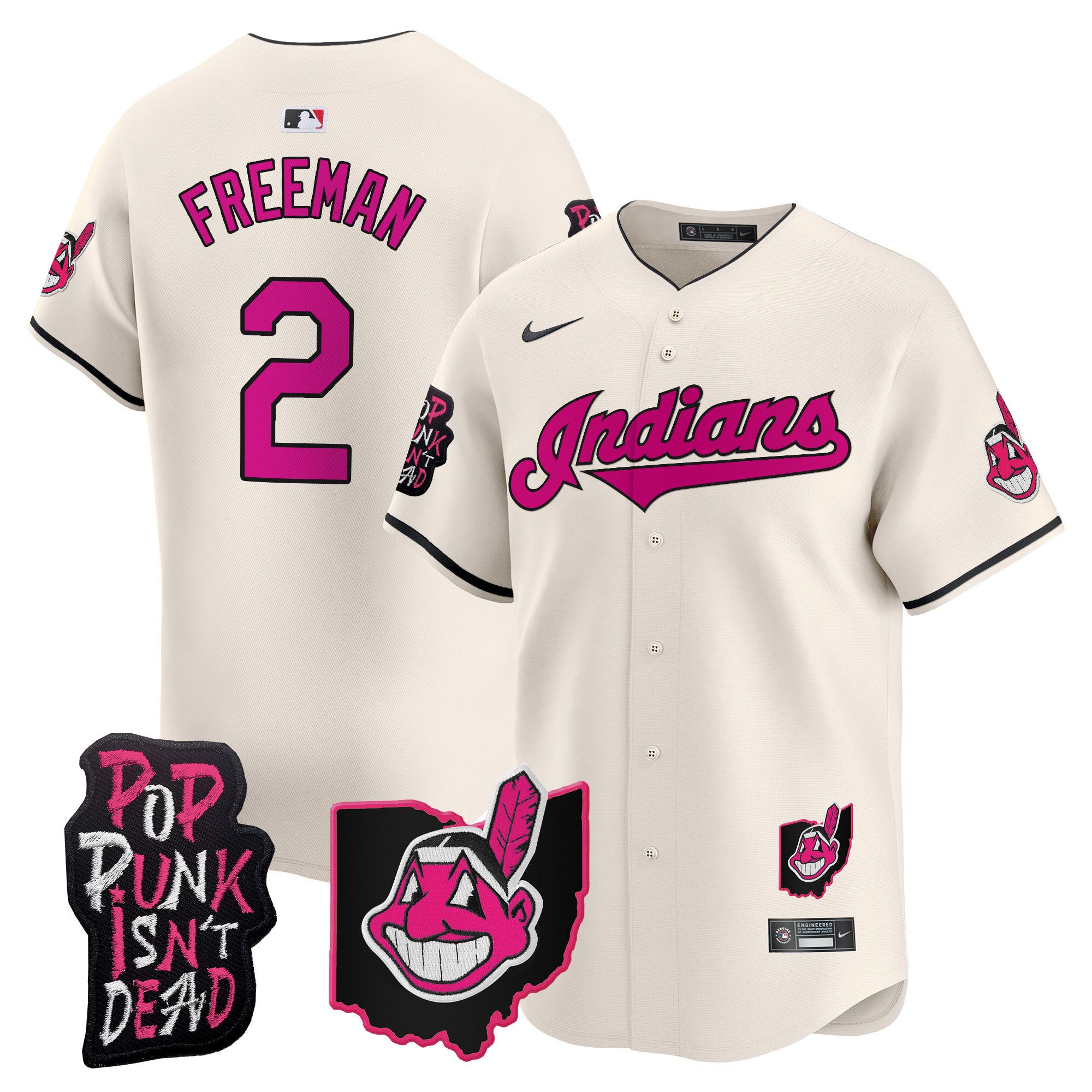 Men's Cleveland Indians MGK Patch Vapor Premier Limited Jersey - All Stitched - Cream, Tyler Freeman