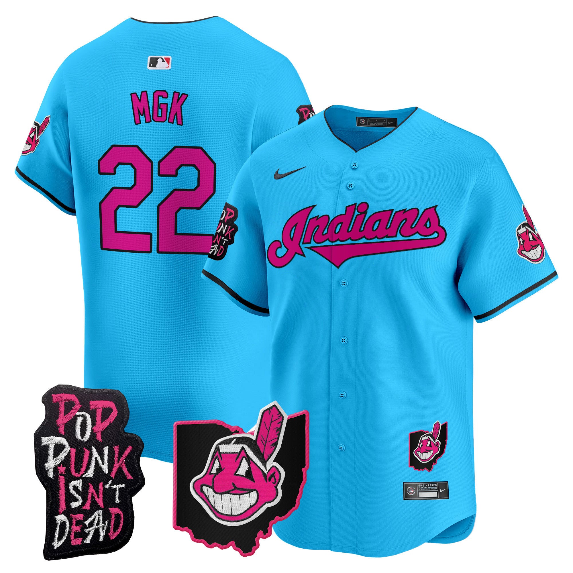 Men's Cleveland Indians MGK Patch Vapor Premier Limited Jersey - All Stitched - Light Blue, MGK